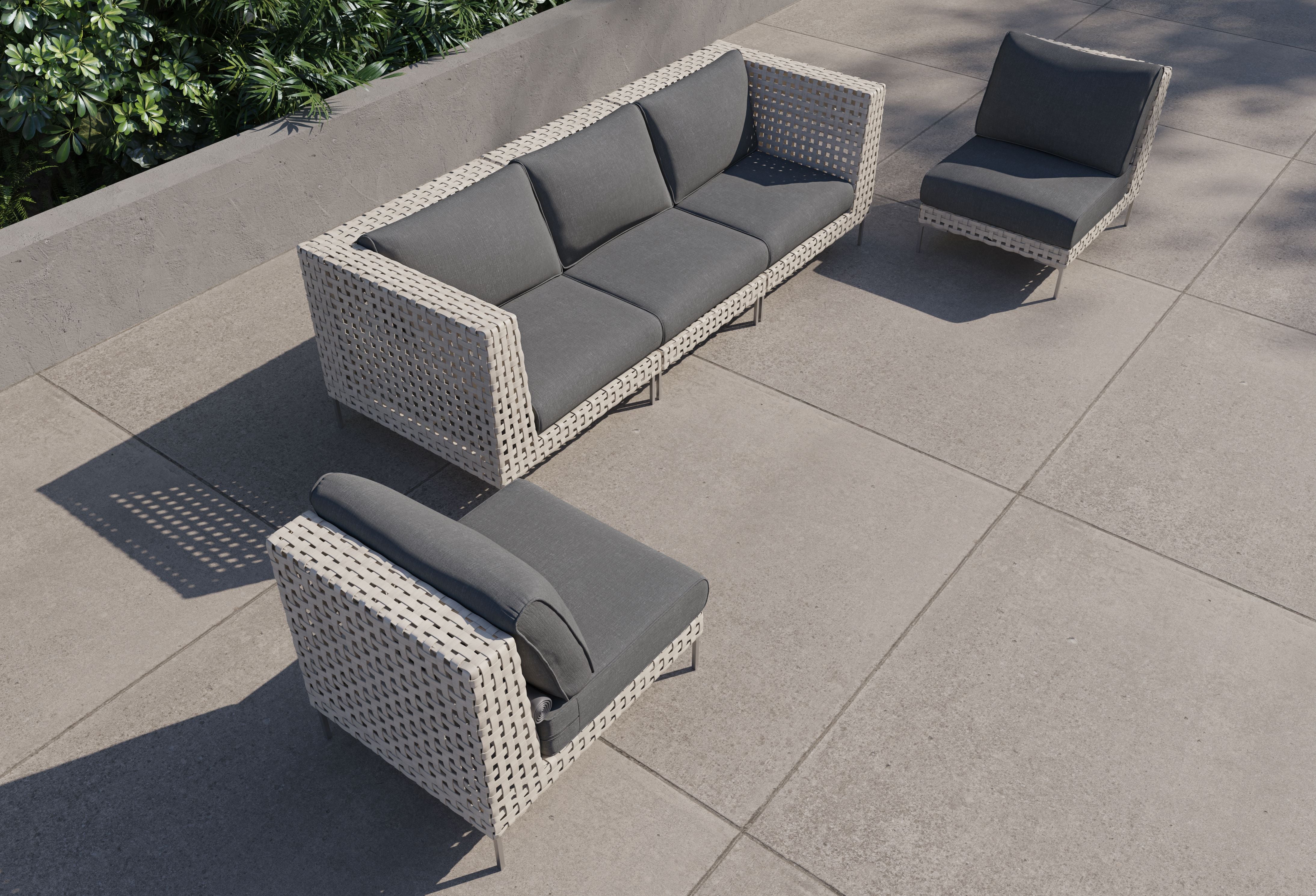 Open Weave Wicker Outdoor Sofa with Armless Chairs - 5 Seat #color_dark pebble gray