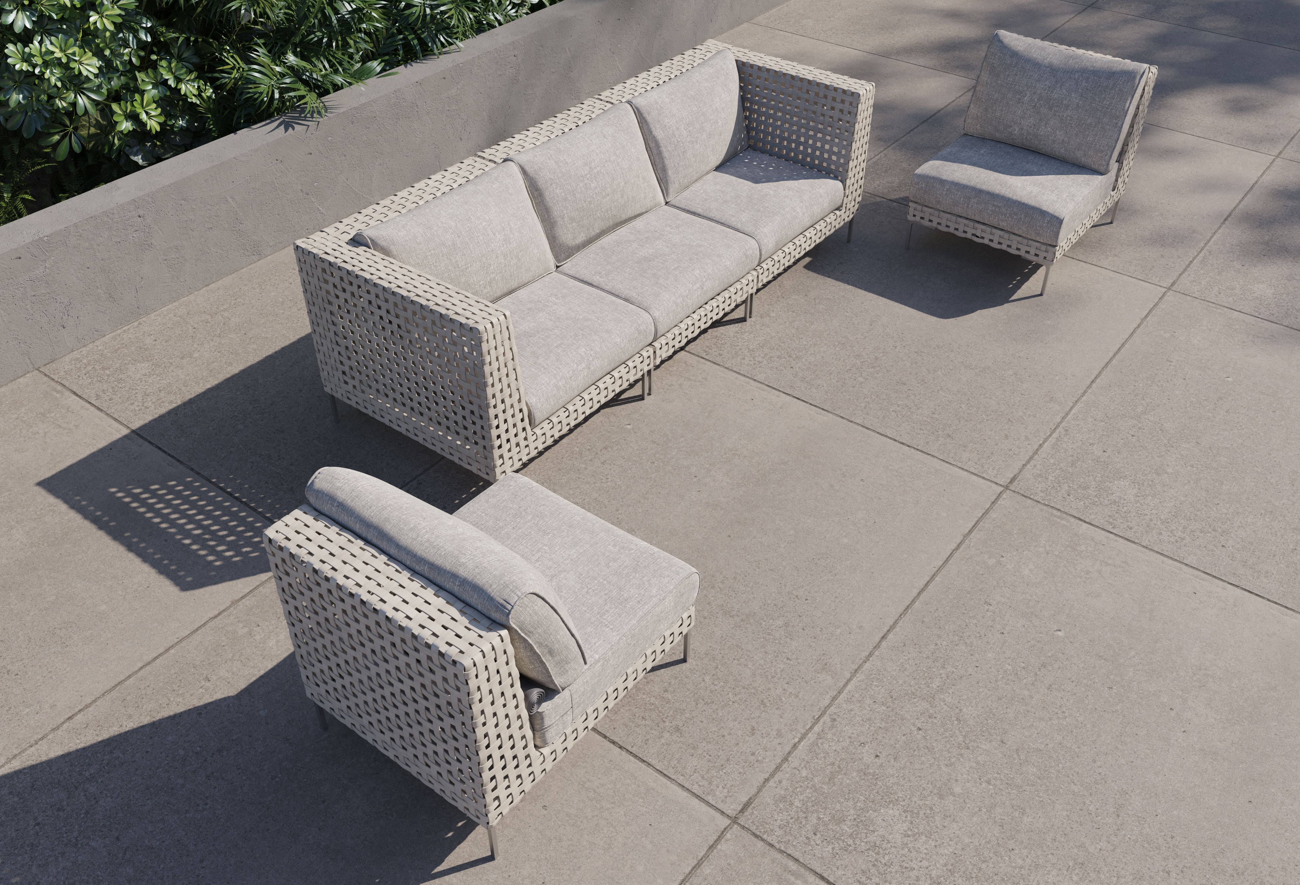 Open Weave Wicker Outdoor Sofa with Armless Chairs - 5 Seat #color_sandstone gray
