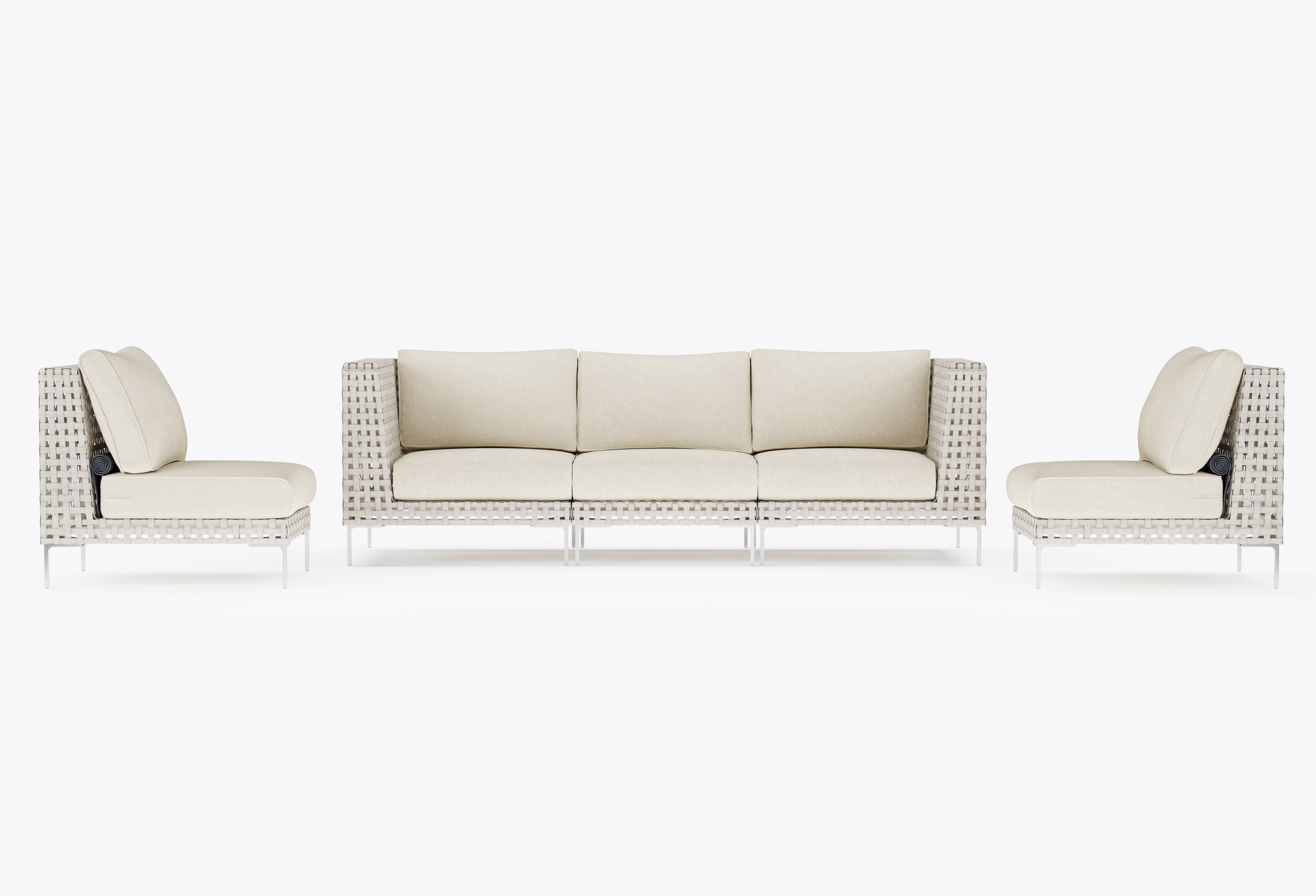 Open Weave Wicker Outdoor Sofa with Armless Chairs - 5 Seat in Palisades Cream #color_palisades cream
