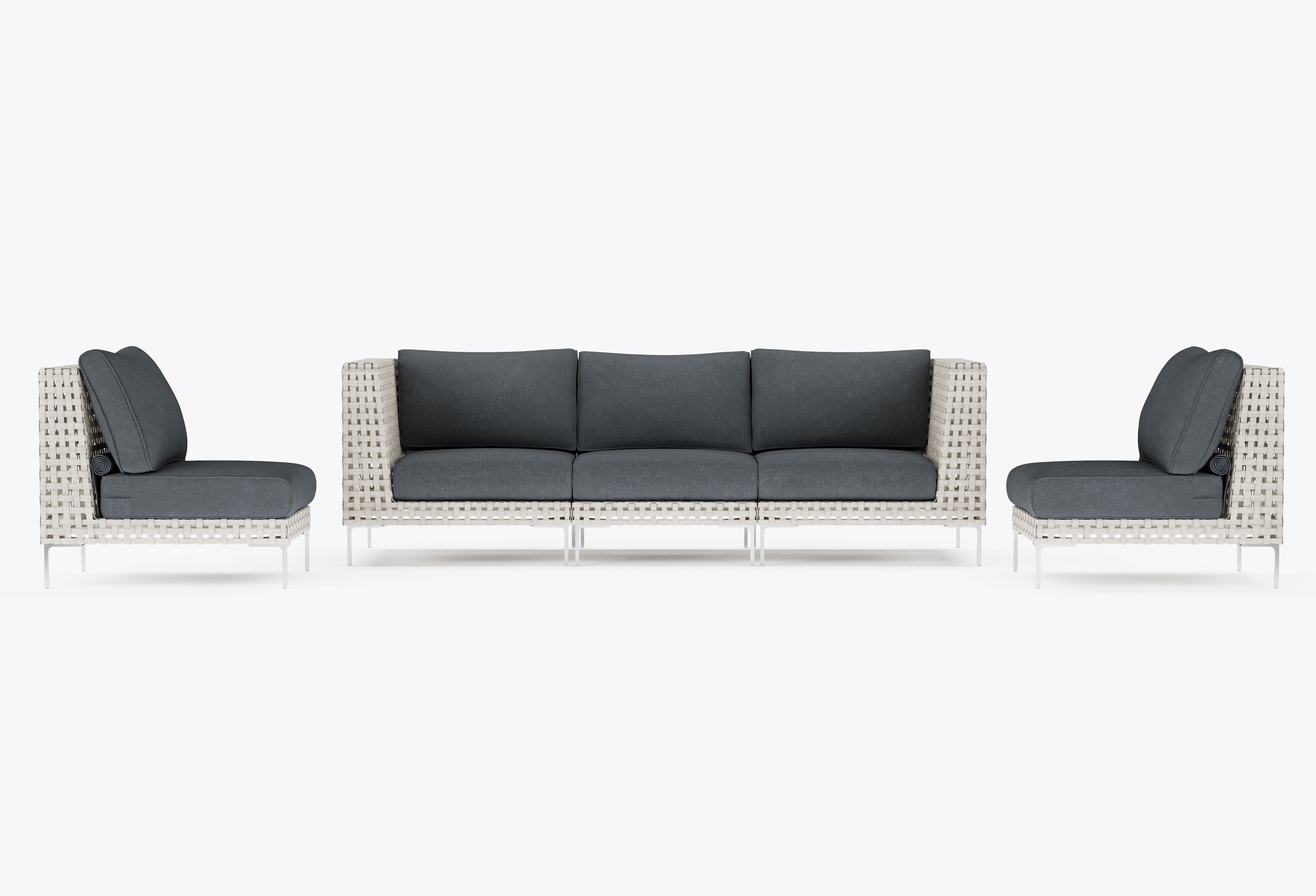 Open Weave Wicker Outdoor Sofa with Armless Chairs - 5 Seat in Dark Pebble Gray #color_dark pebble gray