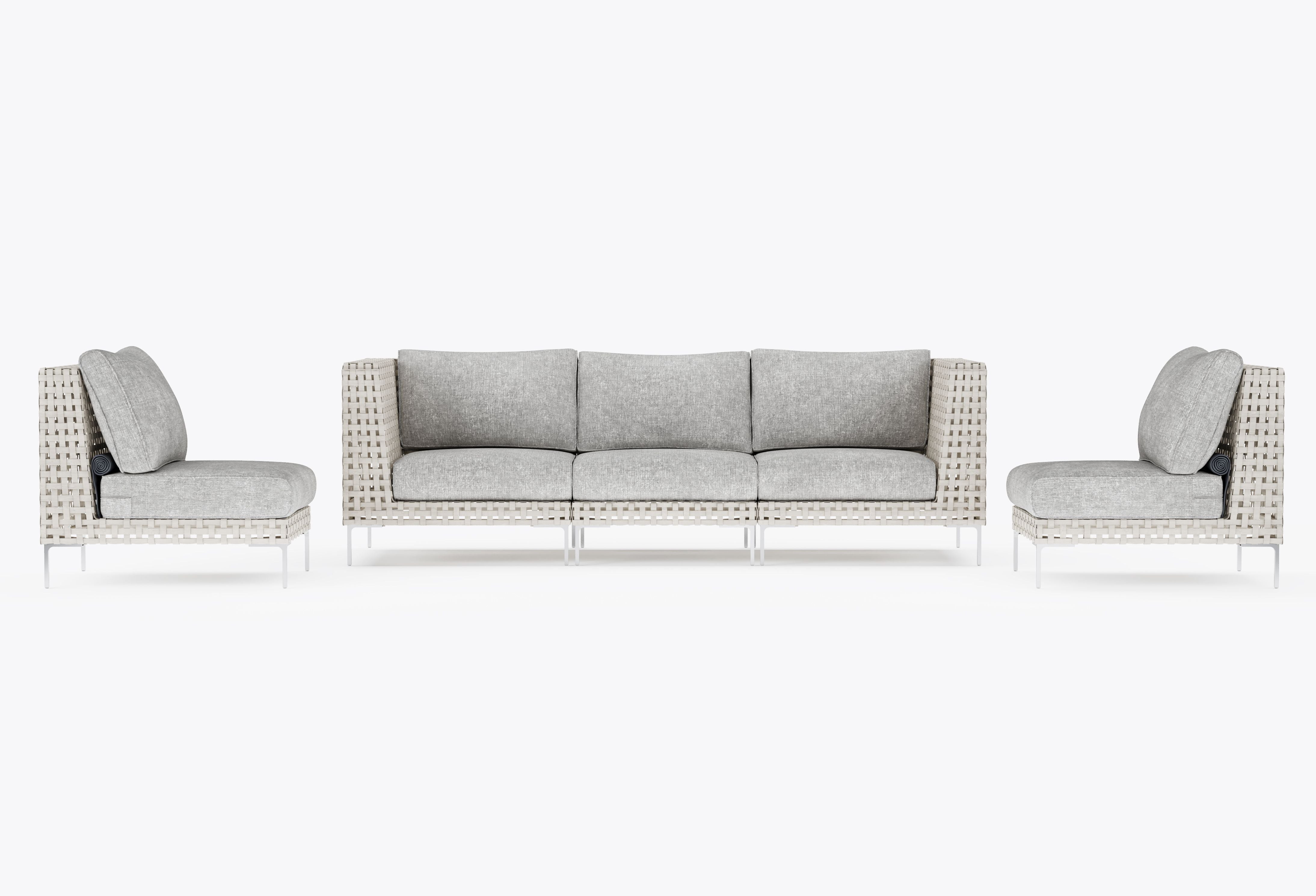 Open Weave Wicker Outdoor Sofa with Armless Chairs - 5 Seat in Sandstone Gray #color_sandstone gray