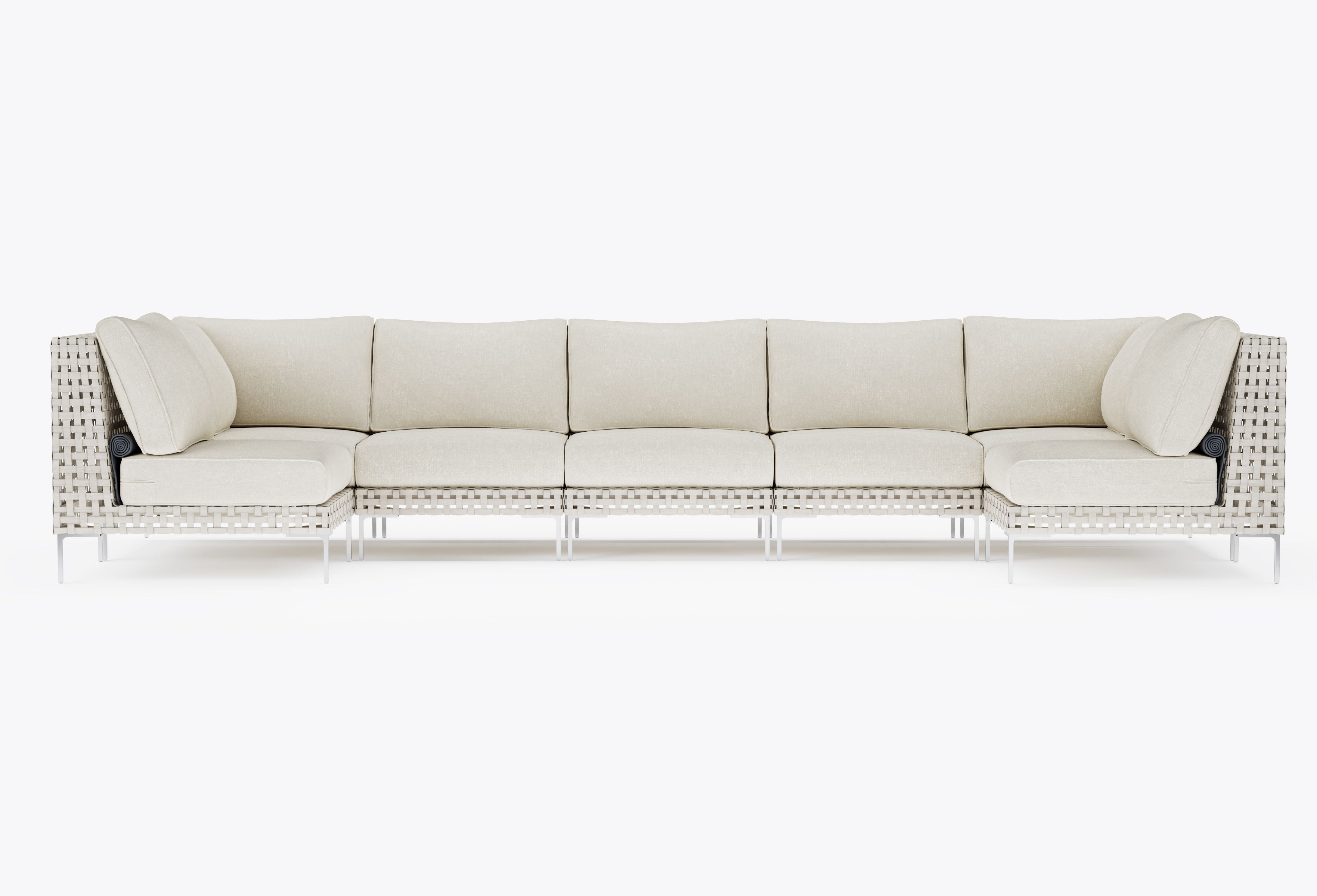 Open Weave Wicker U Sectional - 7 Seat in Palisades Cream #color_palisades cream