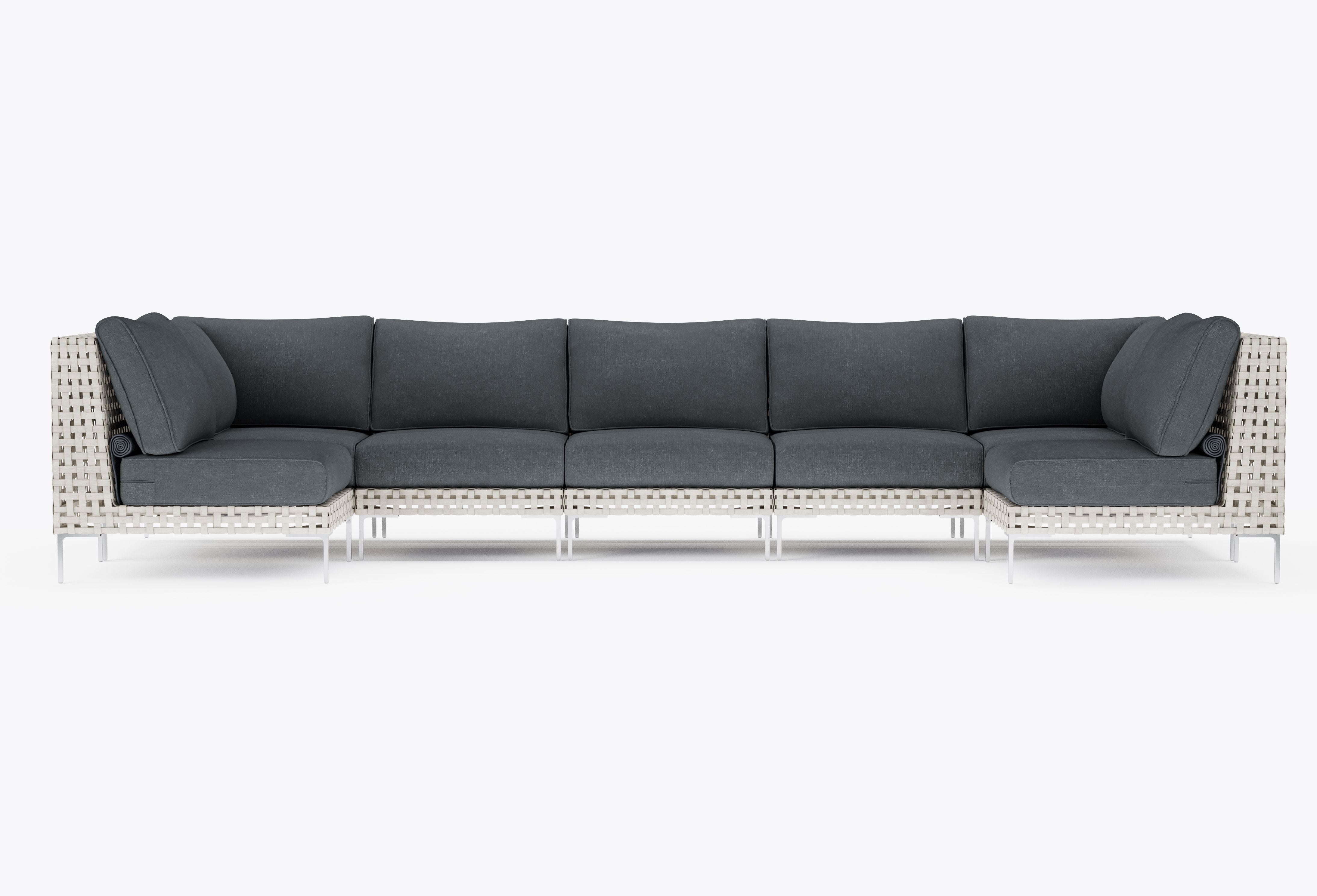 Open Weave Wicker U Sectional - 7 Seat in Dark Pebble Gray #color_dark pebble gray