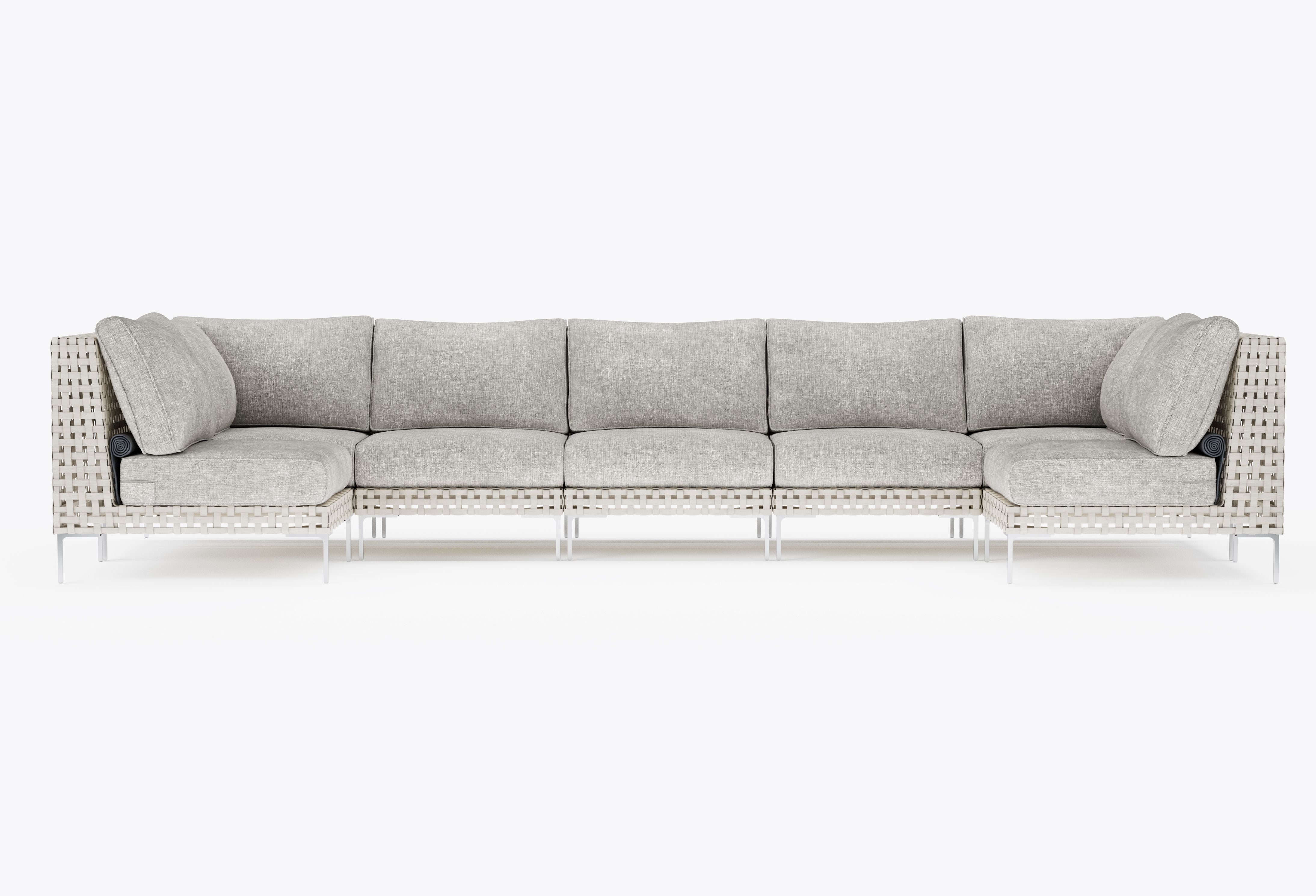 Open Weave Wicker U Sectional - 7 Seat in Sandstone Gray #color_sandstone gray