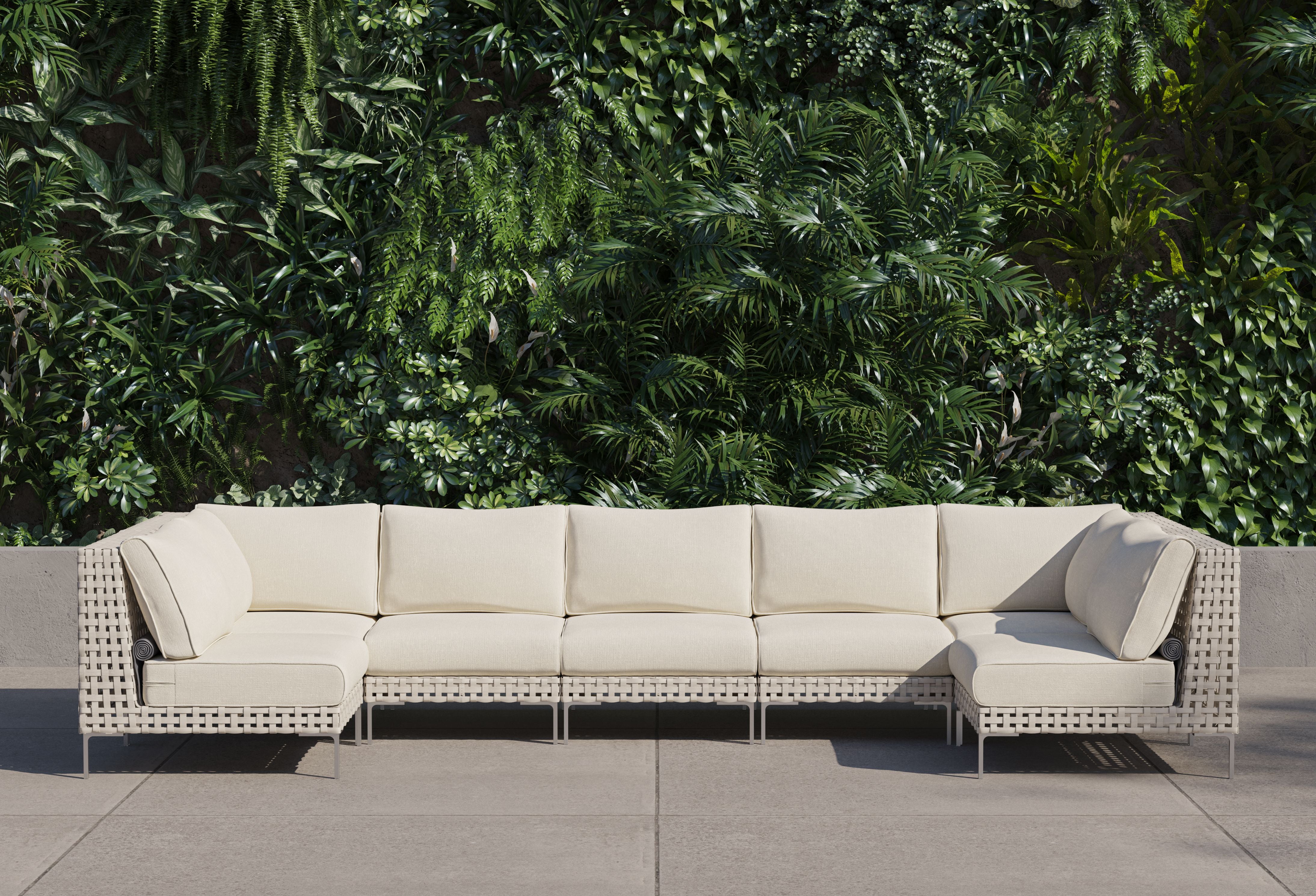 Open Weave Wicker Outdoor U Sectional - 7 Seat #color_palisades cream