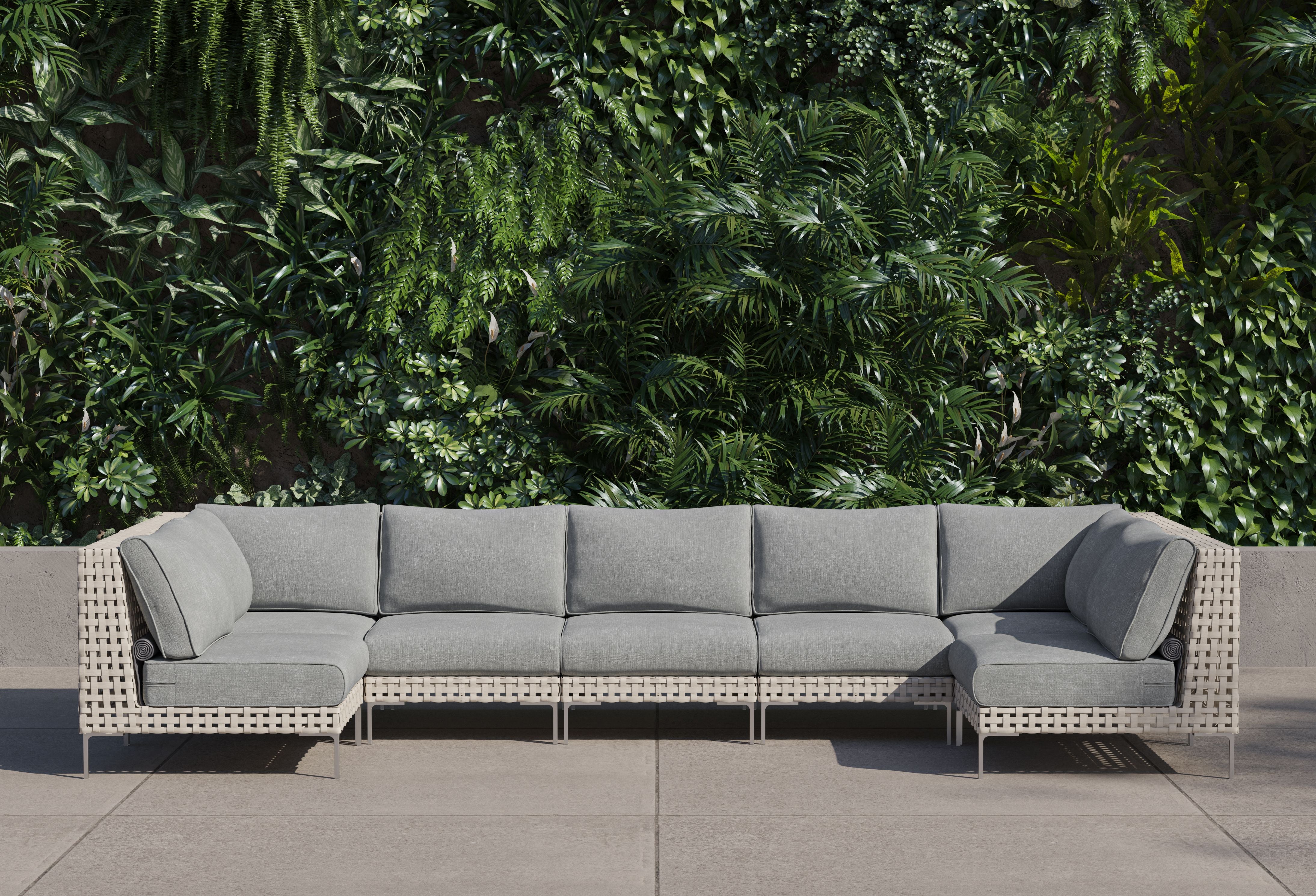 Open Weave Wicker Outdoor U Sectional - 7 Seat #color_pacific fog gray