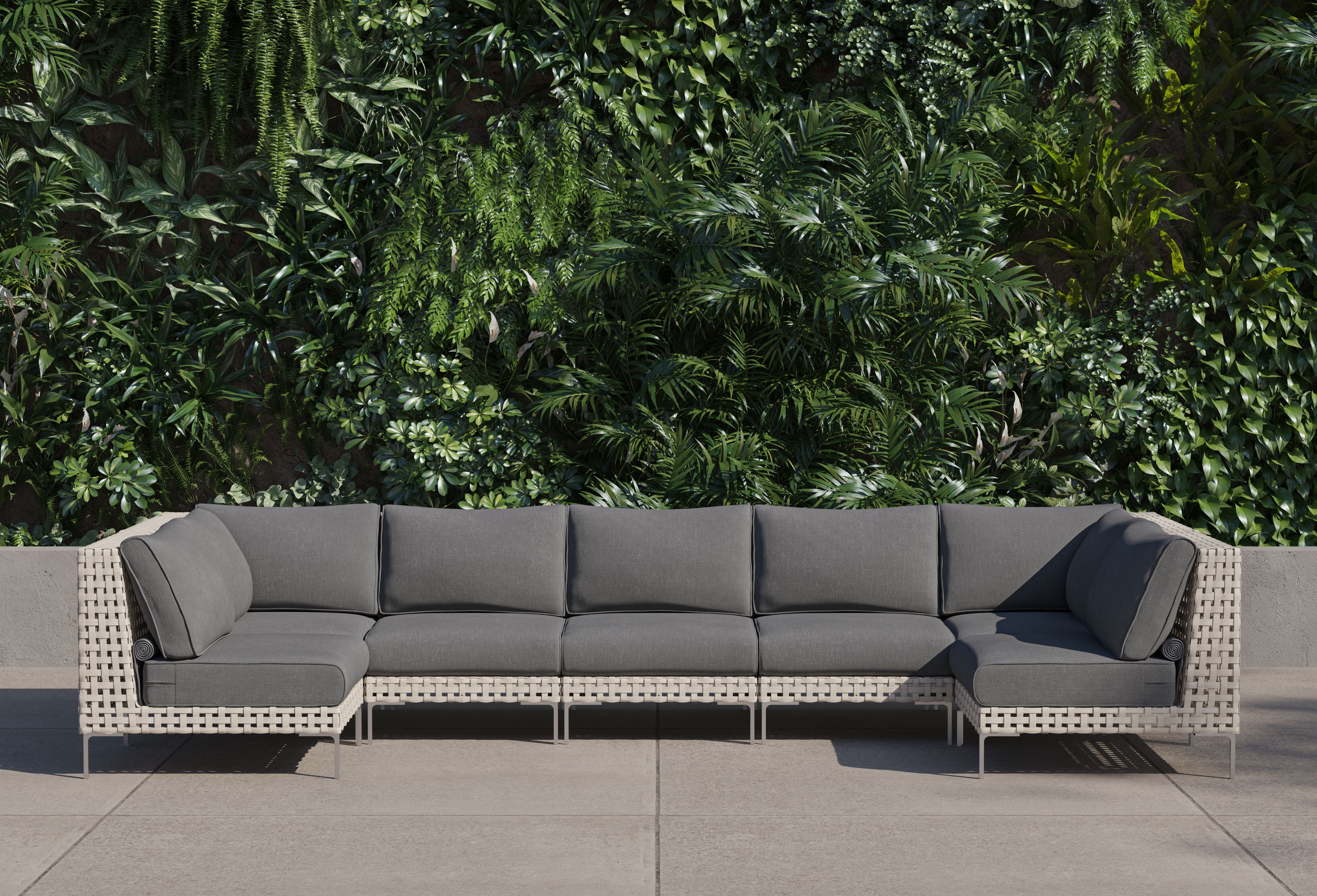 Open Weave Wicker Outdoor U Sectional - 7 Seat #color_dark pebble gray