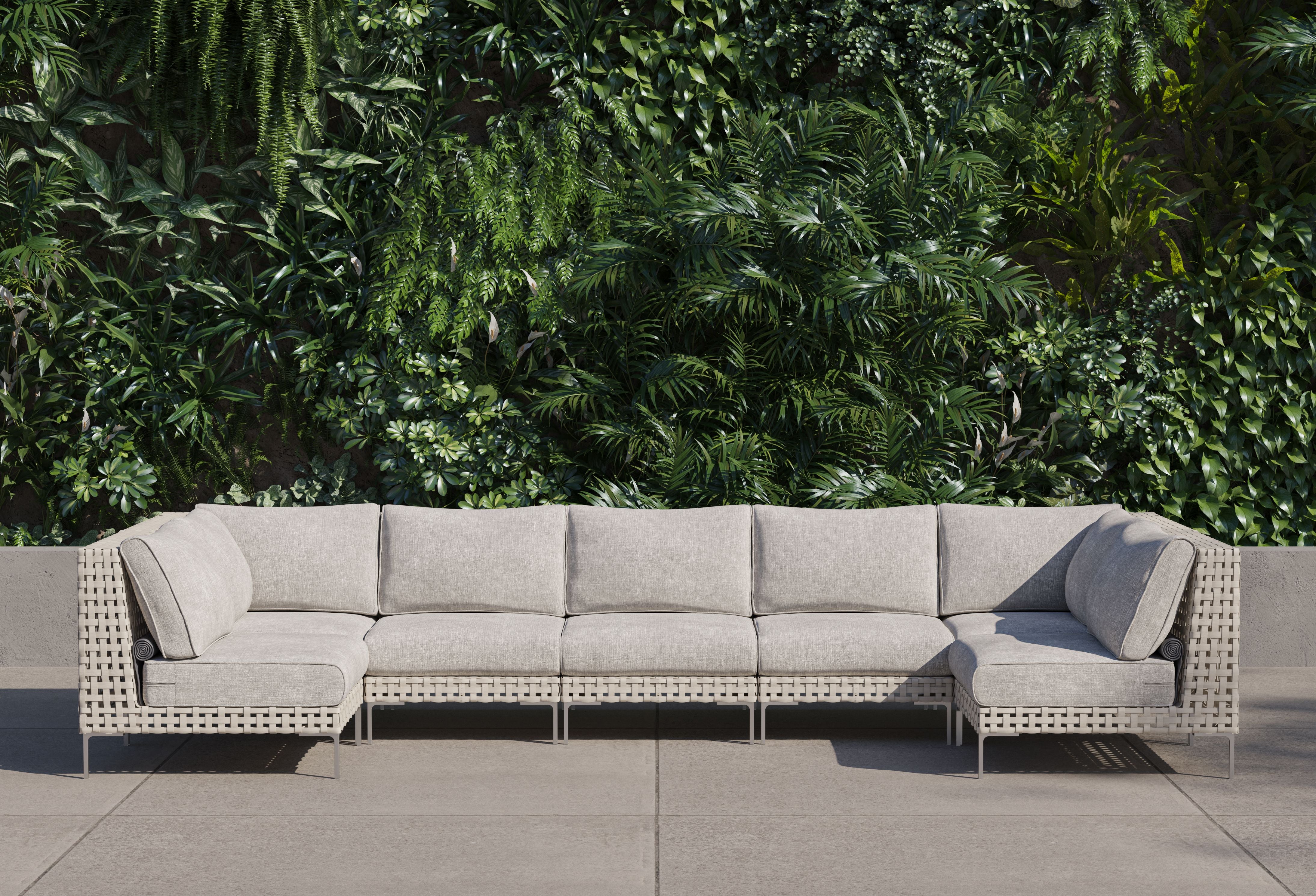 Open Weave Wicker Outdoor U Sectional - 7 Seat #color_sandstone gray