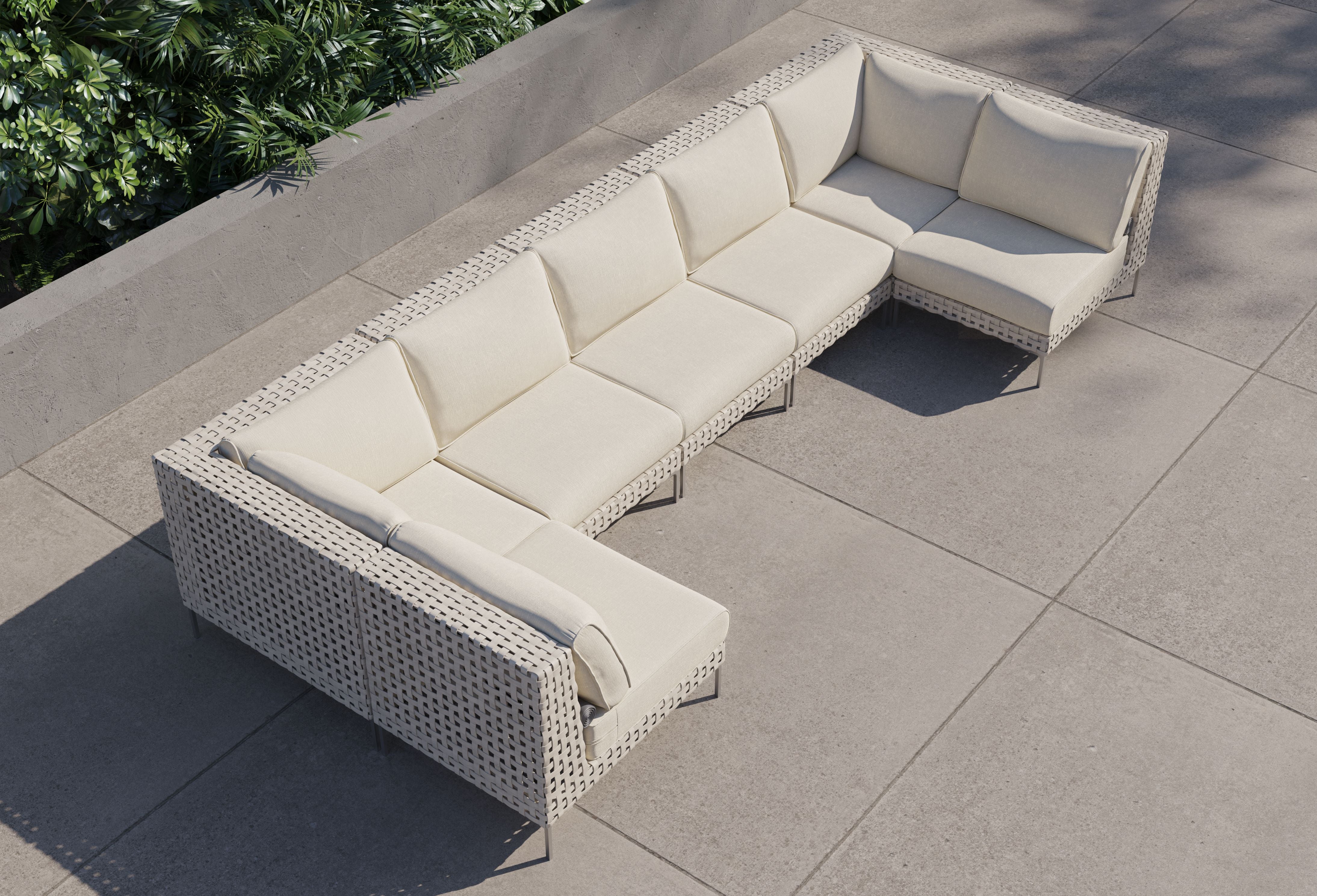 Open Weave Wicker Outdoor U Sectional - 7 Seat #color_palisades cream