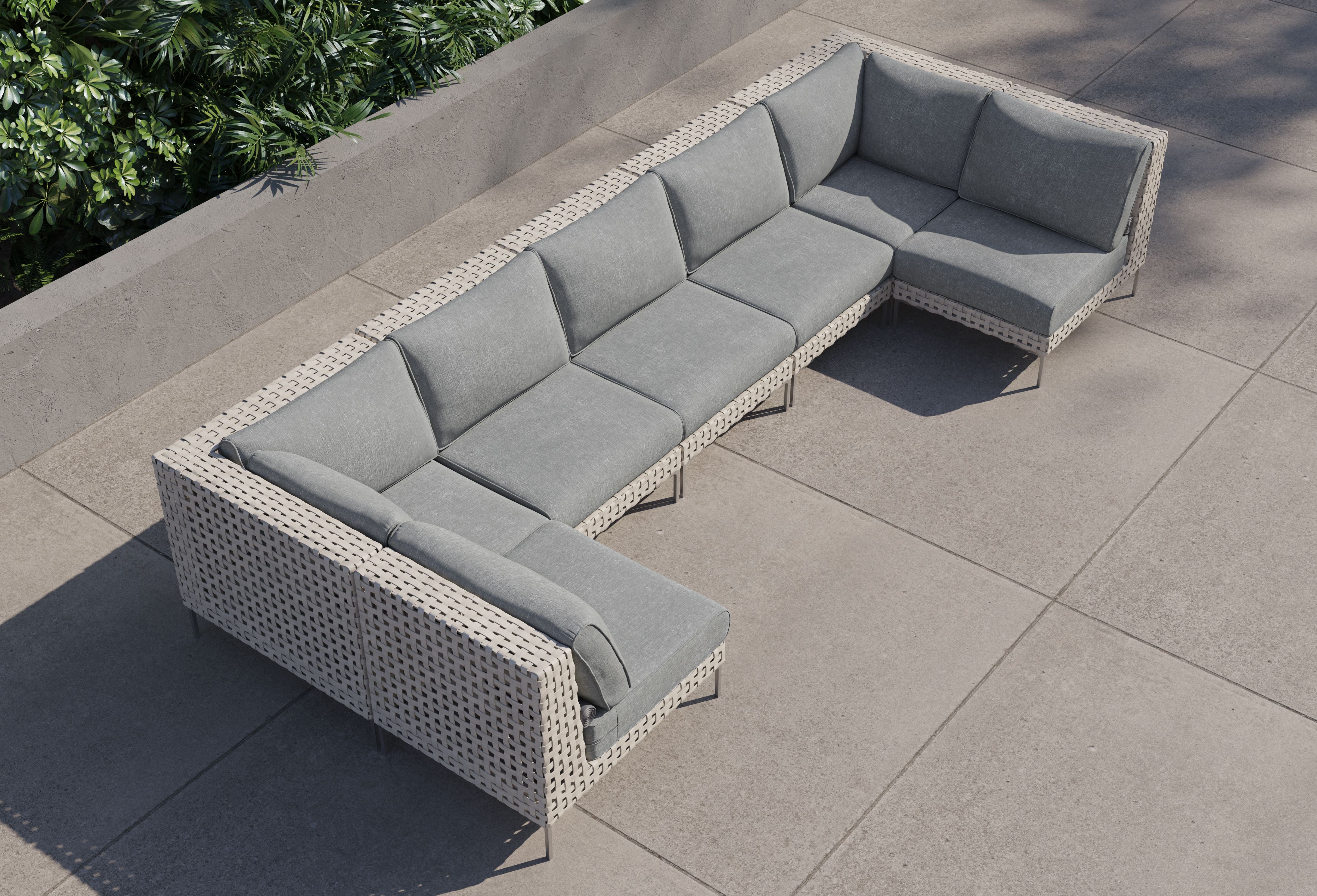 Open Weave Wicker Outdoor U Sectional - 7 Seat #color_pacific fog gray