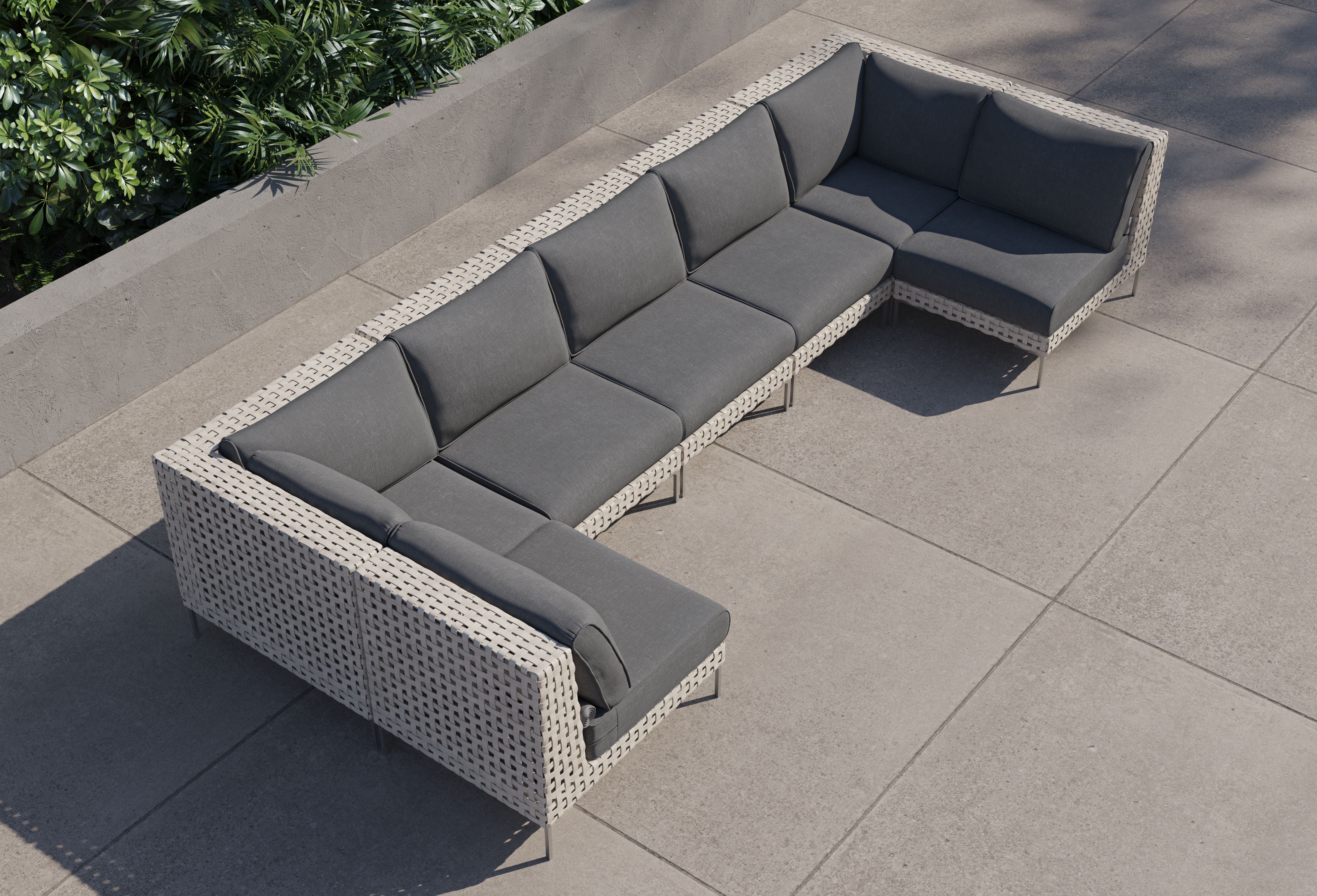 Open Weave Wicker Outdoor U Sectional - 7 Seat #color_dark pebble gray