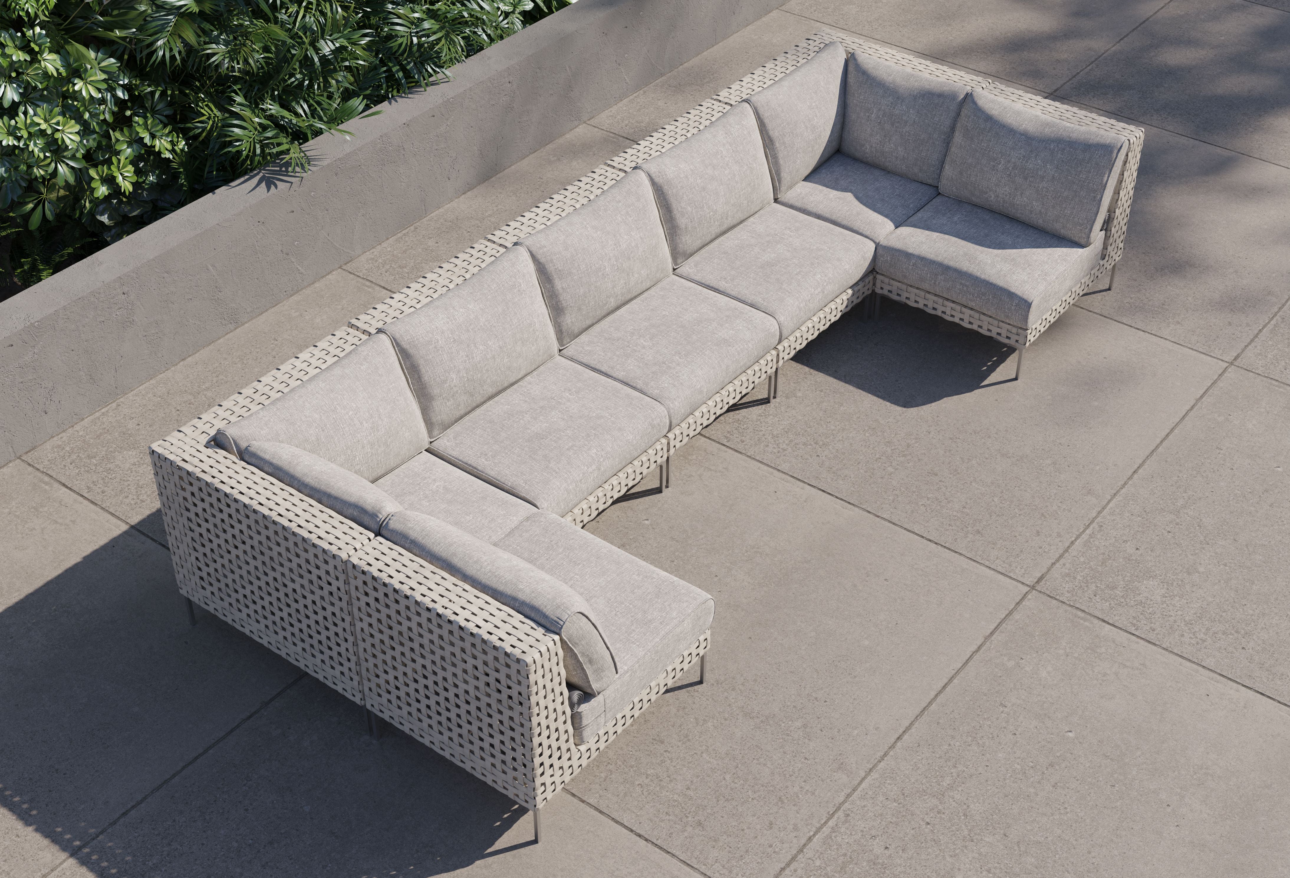 Open Weave Wicker Outdoor U Sectional - 7 Seat #color_sandstone gray