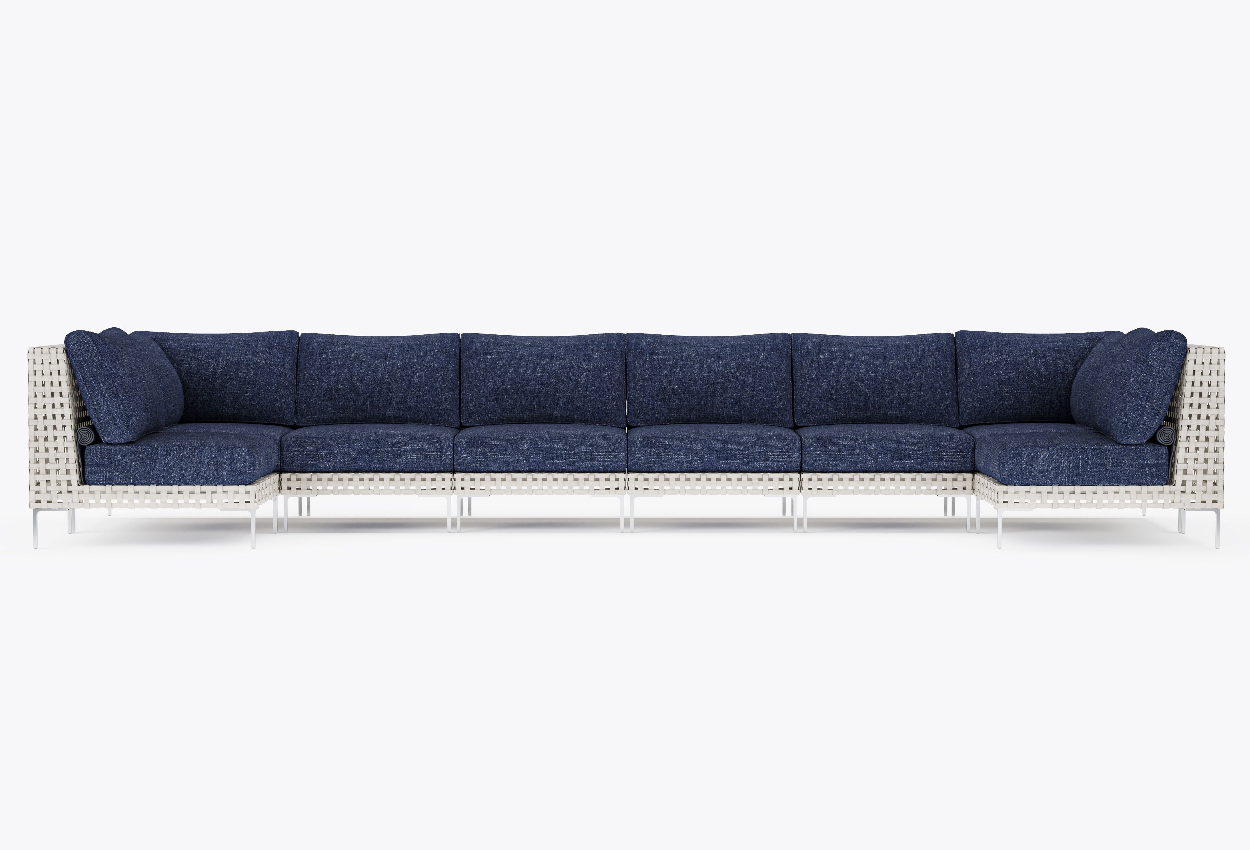 Open Weave Wicker U Sectional - 8 Seat in Deep Sea Navy #color_deep sea navy
