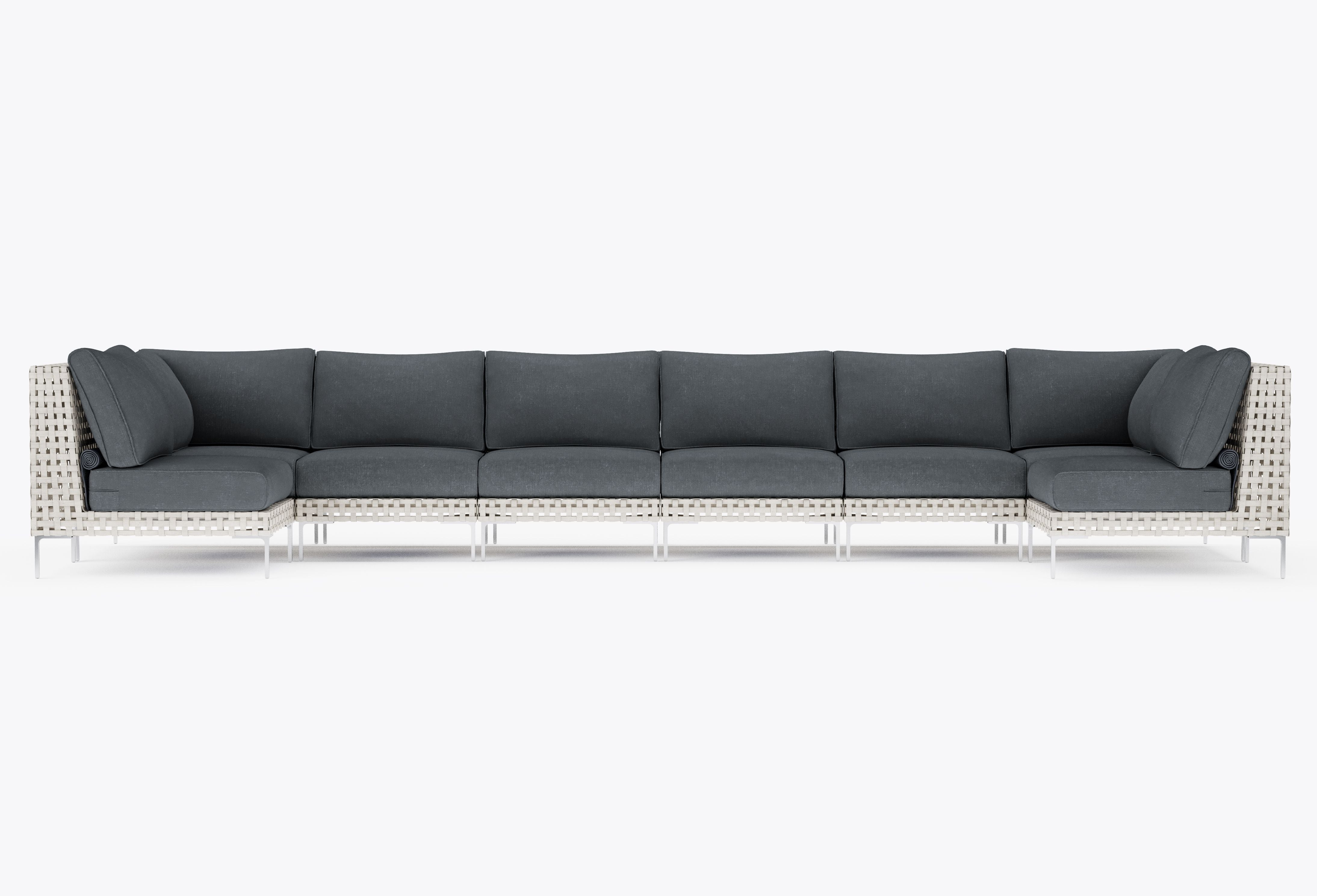 Open Weave Wicker U Sectional - 8 Seat in Dark Pebble Gray #color_dark pebble gray