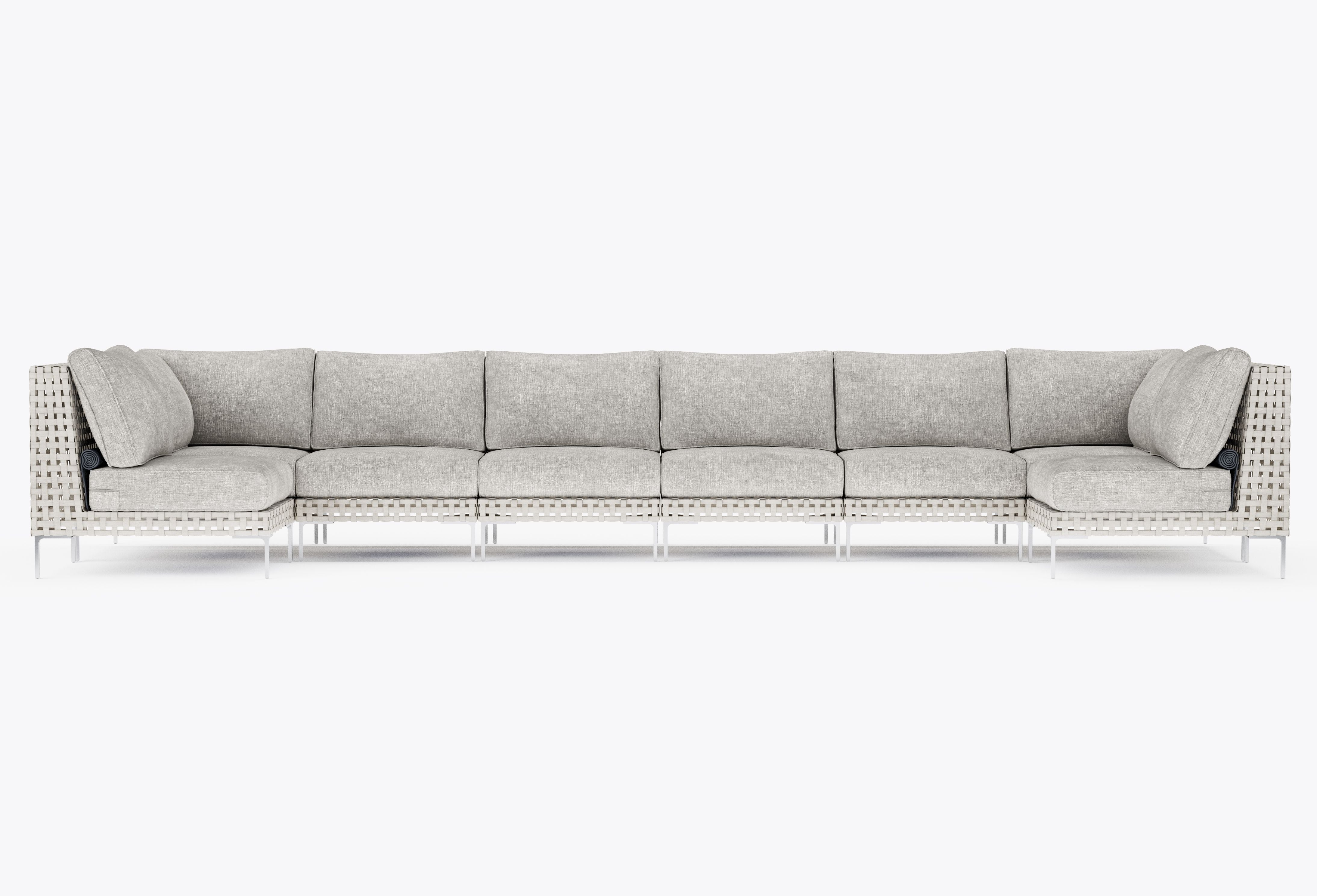 Open Weave Wicker U Sectional - 8 Seat in Sandstone Gray #color_sandstone gray