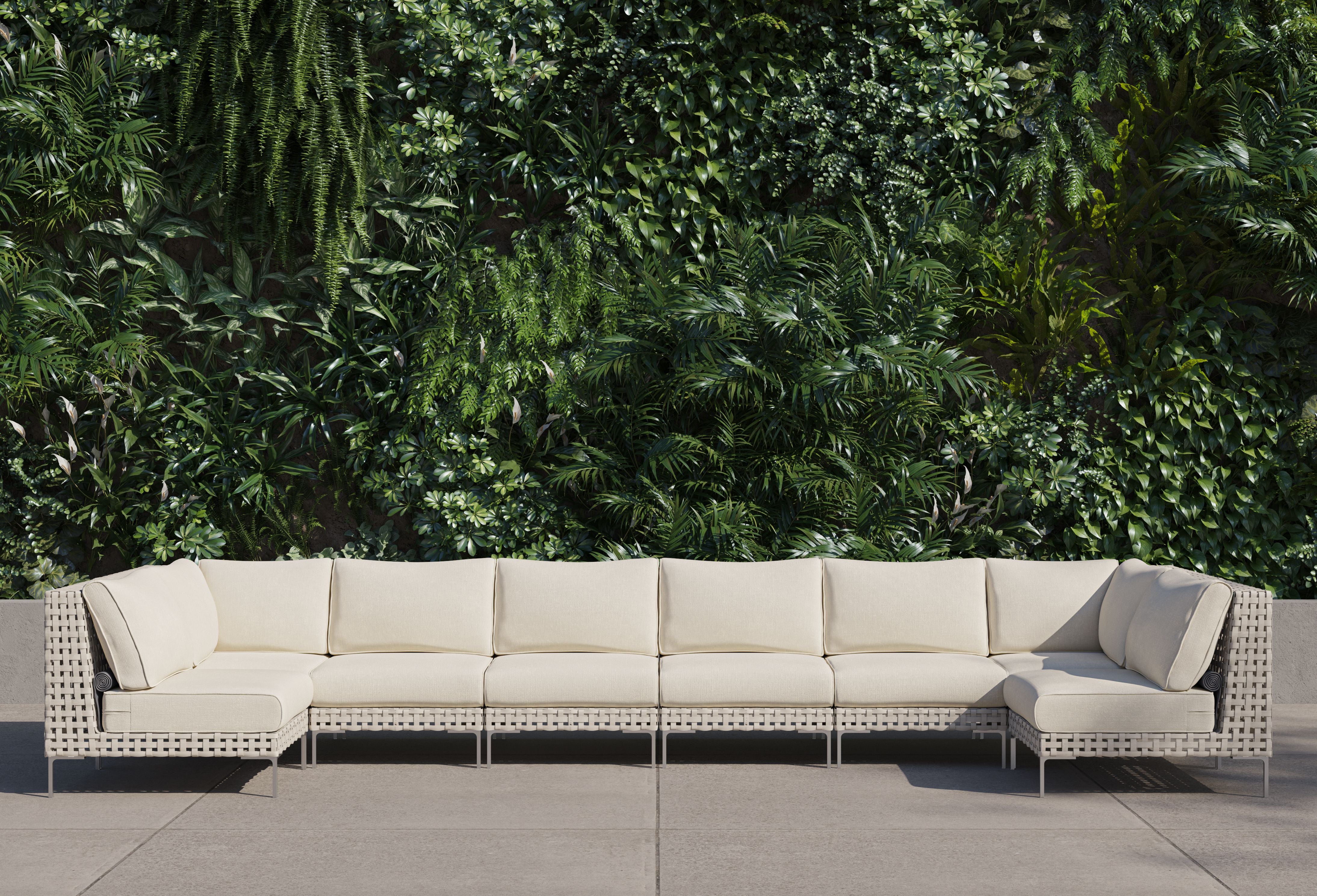 Open Weave Wicker Outdoor U Sectional - 8 Seat #color_palisades cream