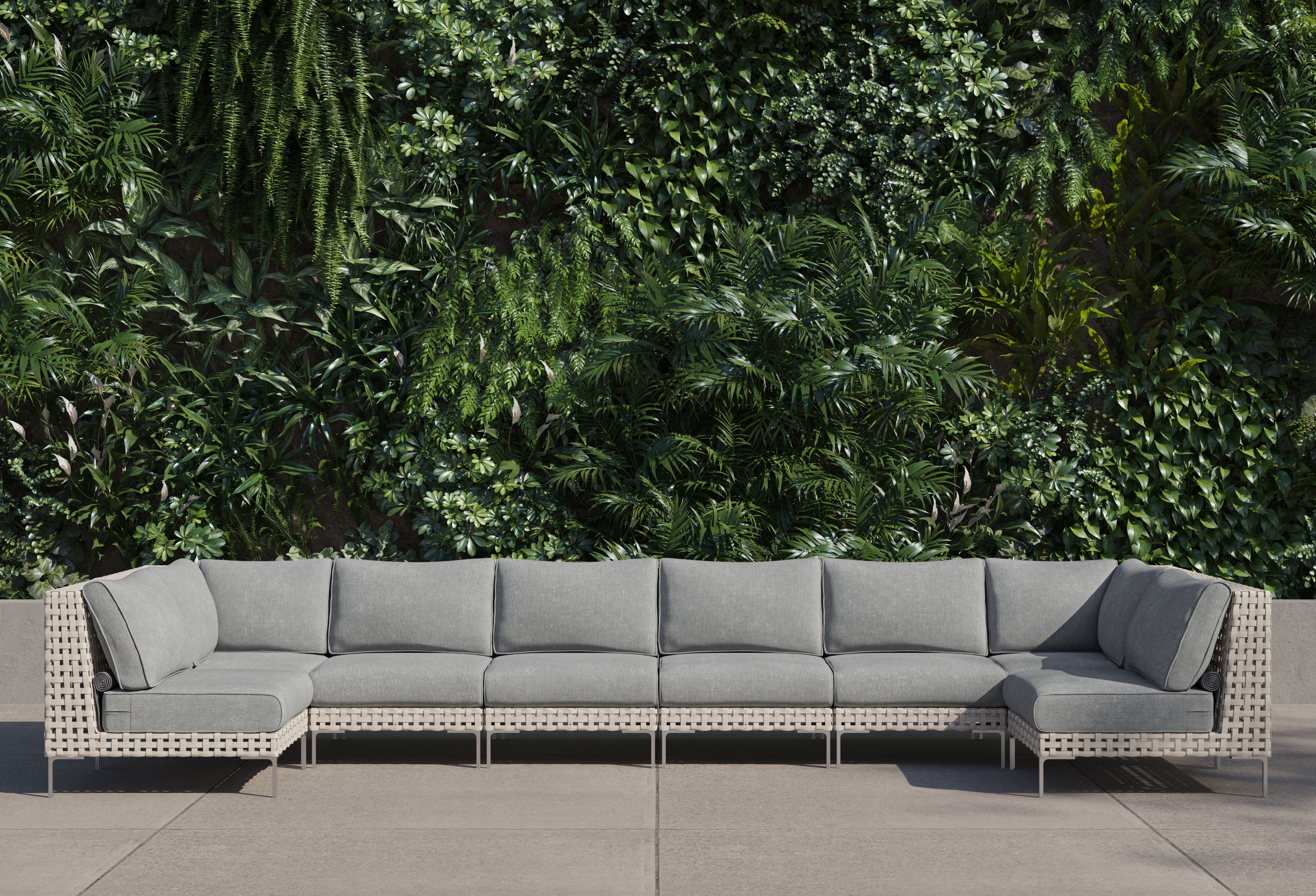 Open Weave Wicker Outdoor U Sectional - 8 Seat #color_pacific fog gray
