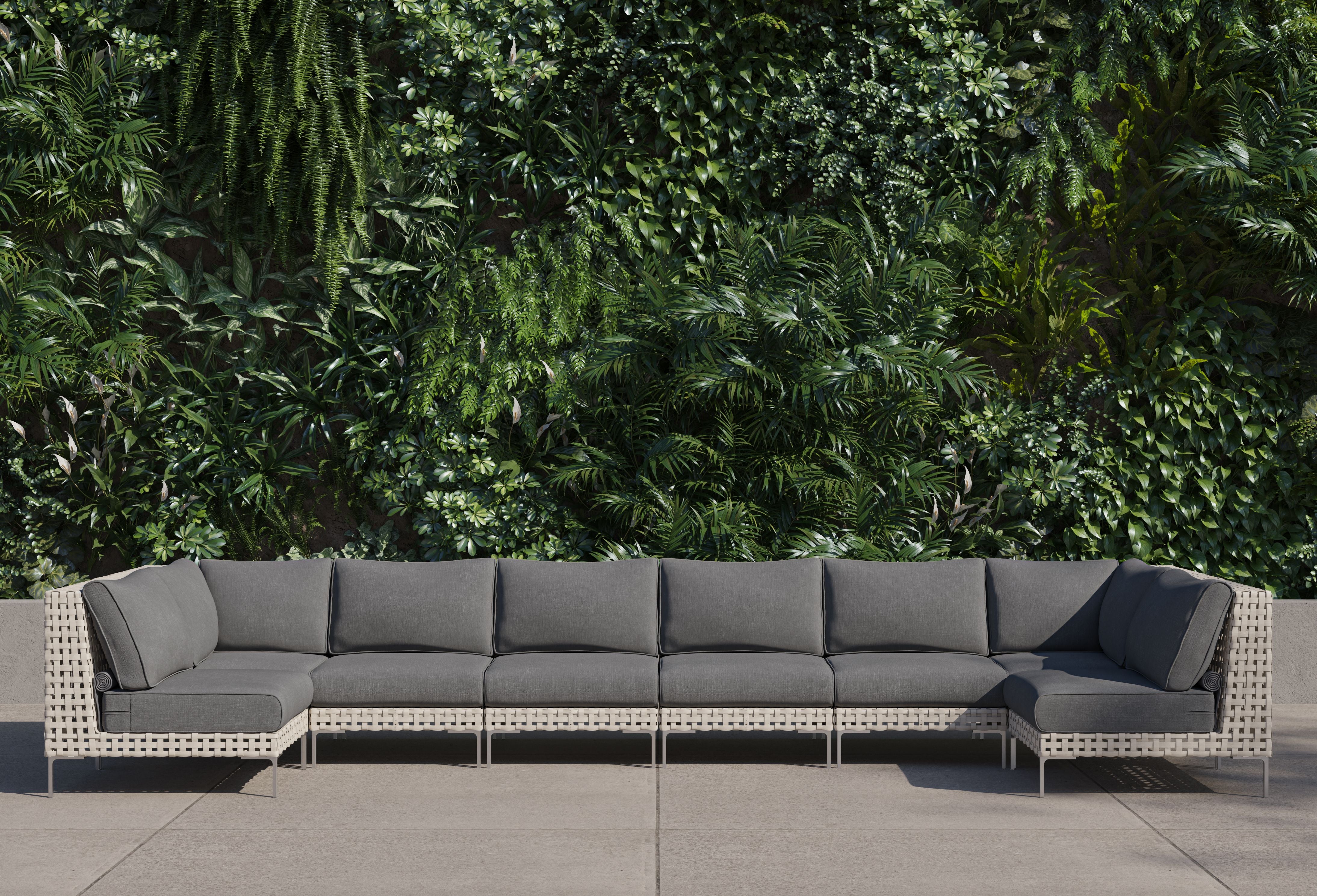 Open Weave Wicker Outdoor U Sectional - 8 Seat #color_dark pebble gray