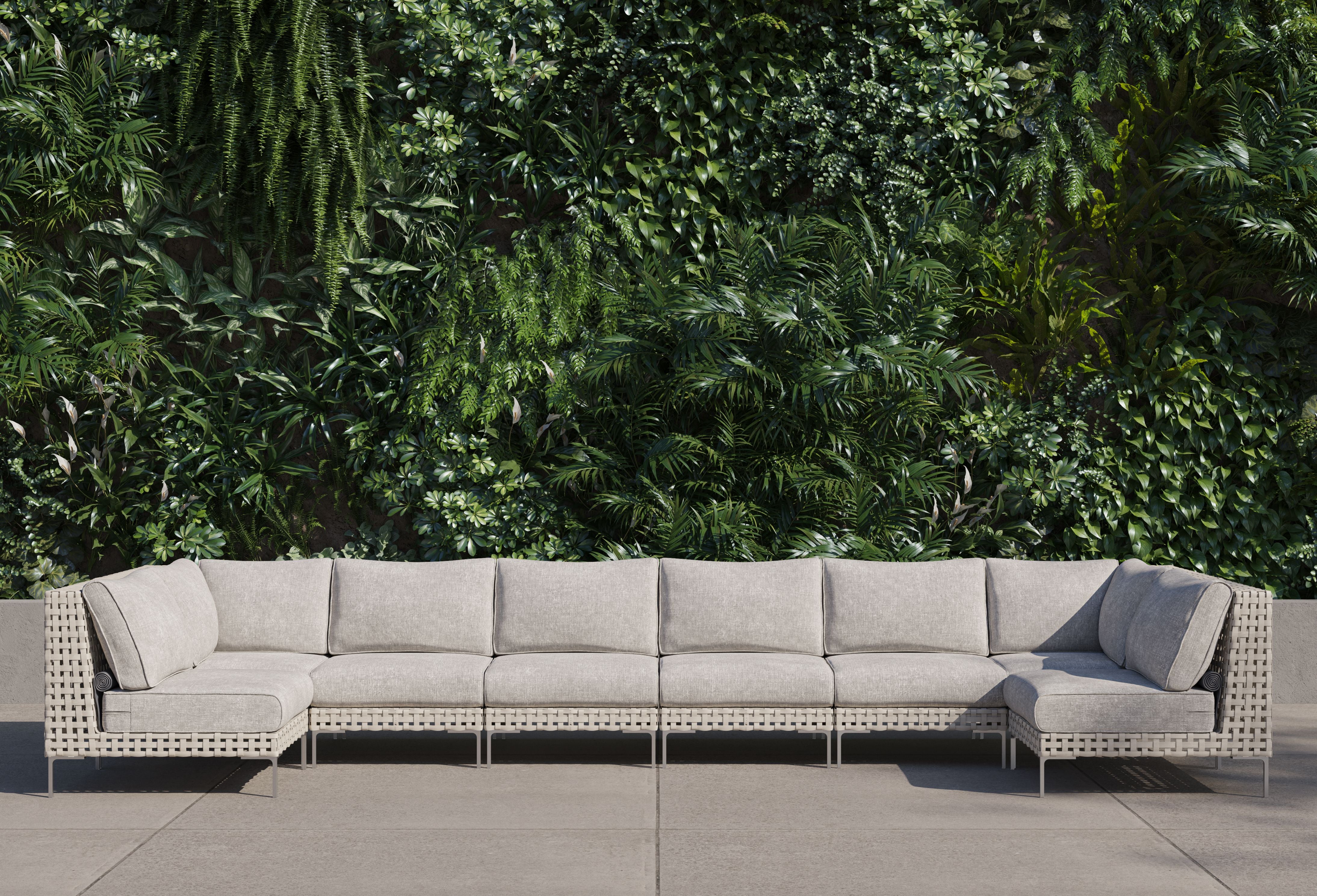 Open Weave Wicker Outdoor U Sectional - 8 Seat #color_sandstone gray
