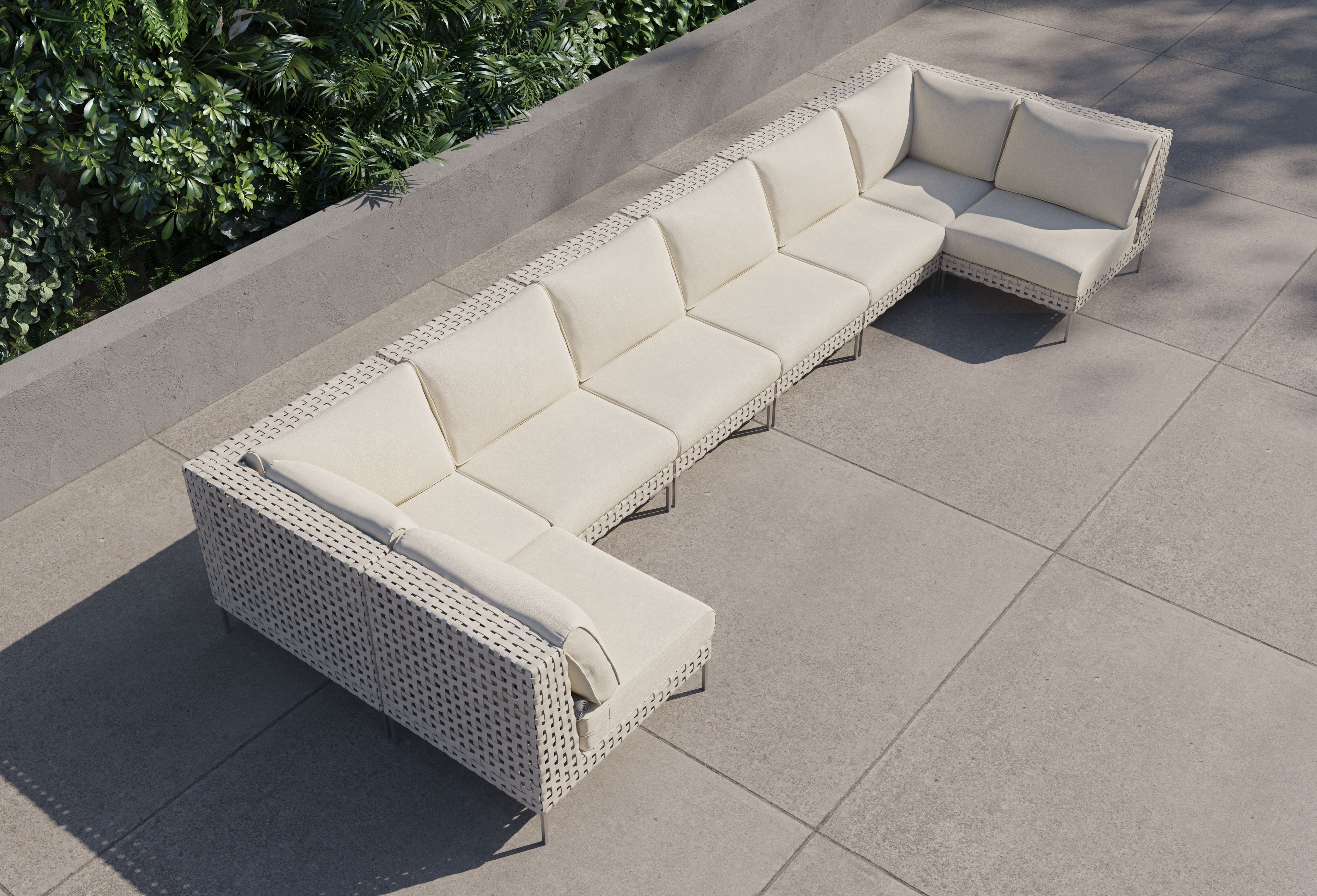 Open Weave Wicker Outdoor U Sectional - 8 Seat #color_palisades cream