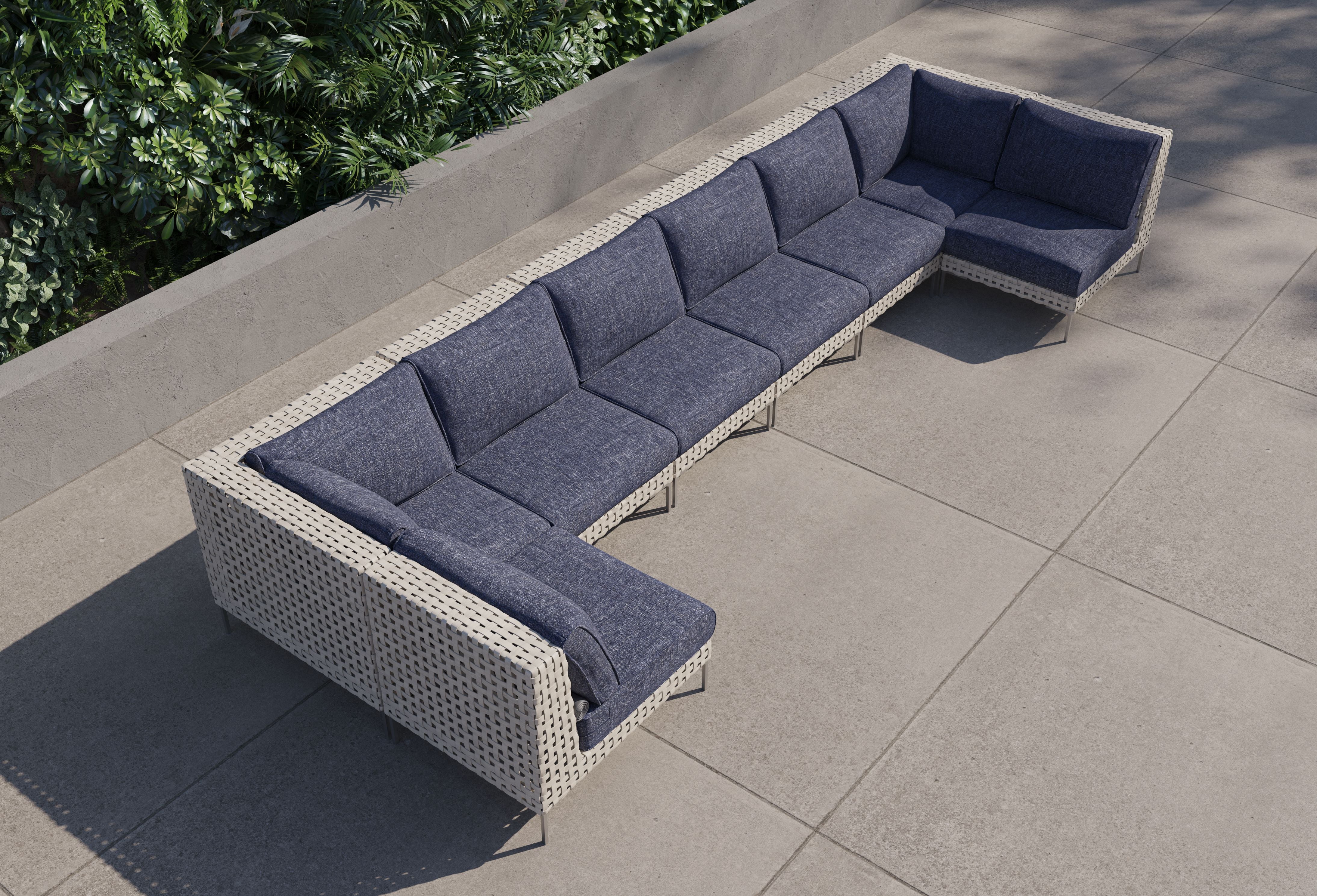 Open Weave Wicker Outdoor U Sectional - 8 Seat #color_deep sea navy