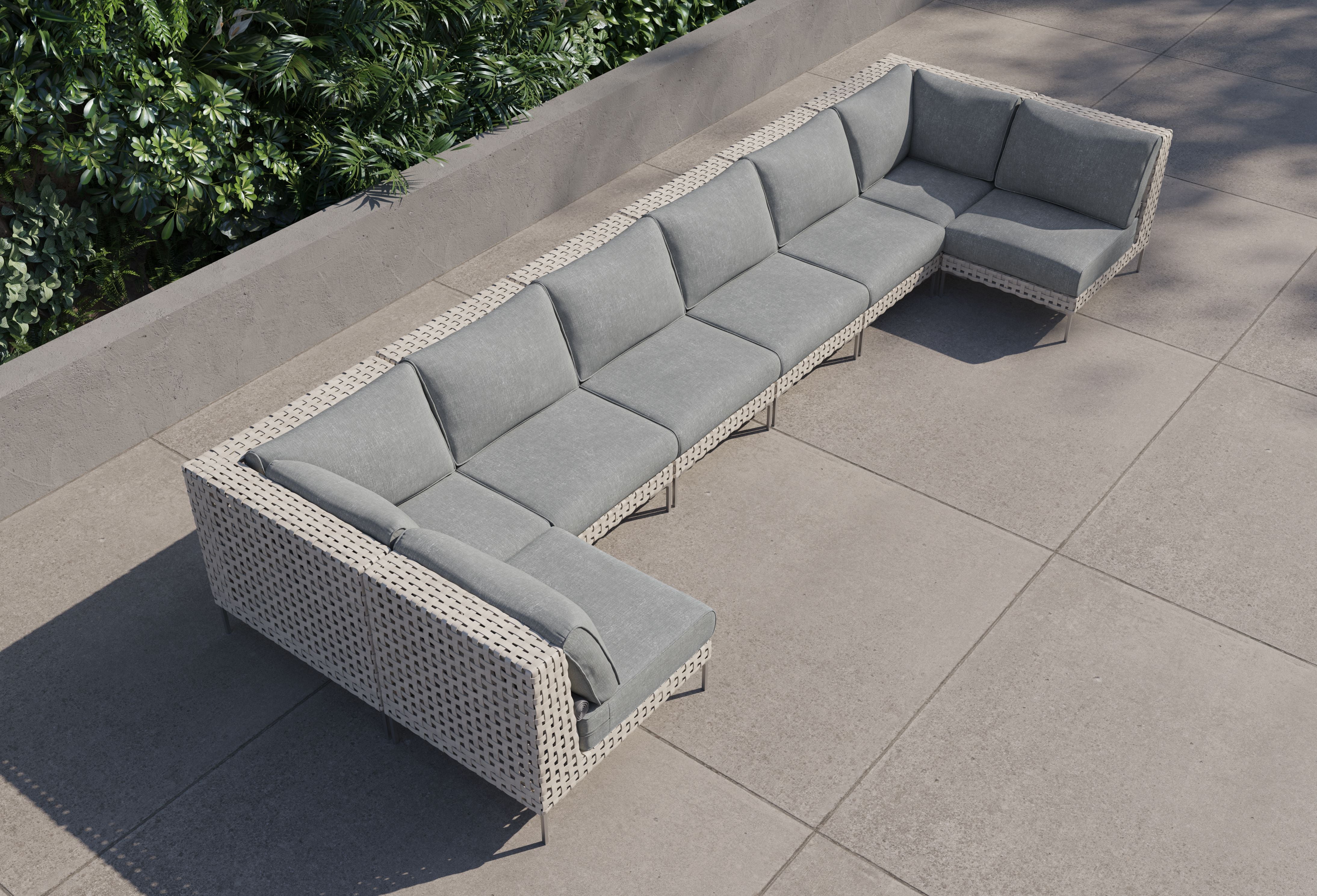Open Weave Wicker Outdoor U Sectional - 8 Seat #color_pacific fog gray