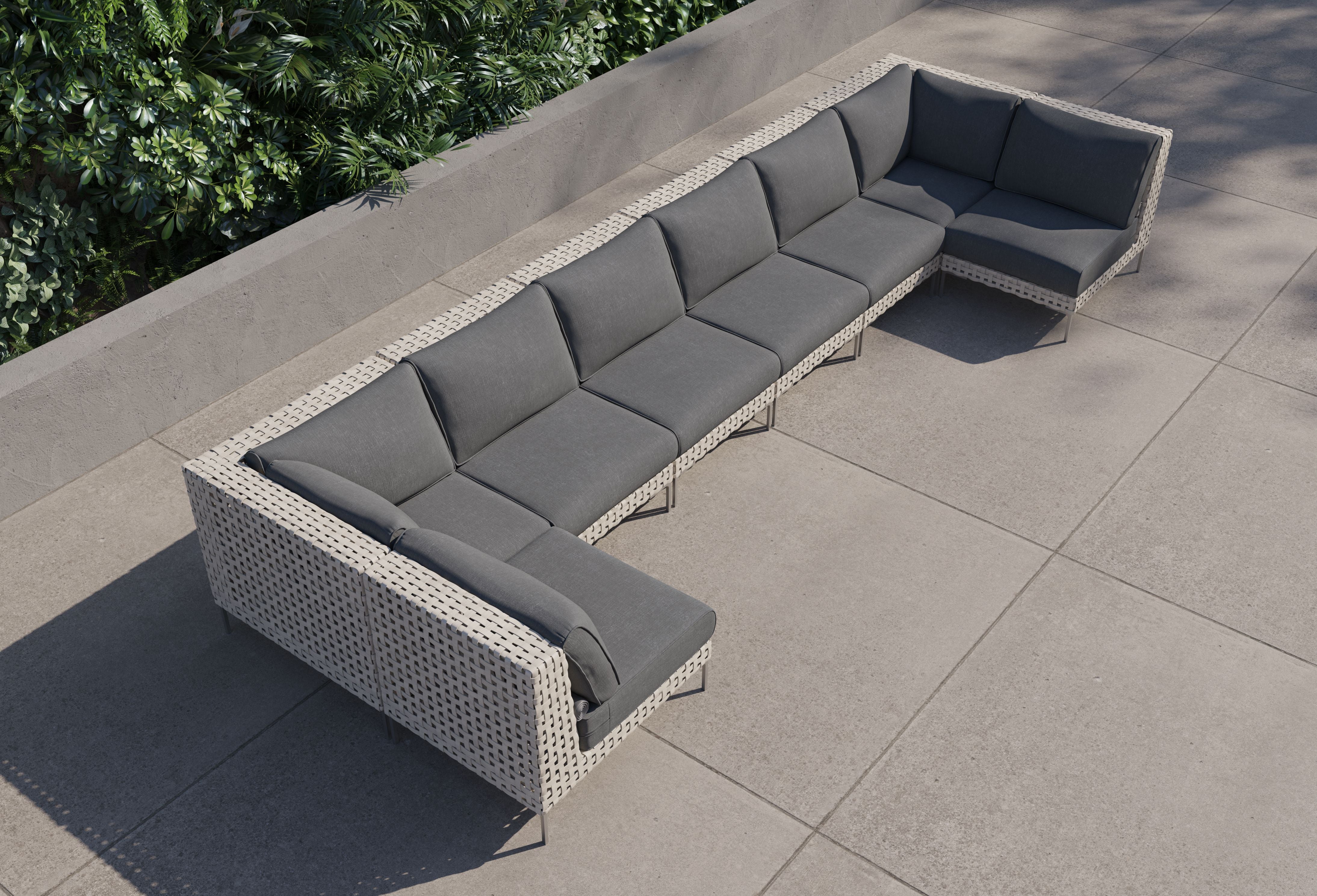Open Weave Wicker Outdoor U Sectional - 8 Seat #color_dark pebble gray