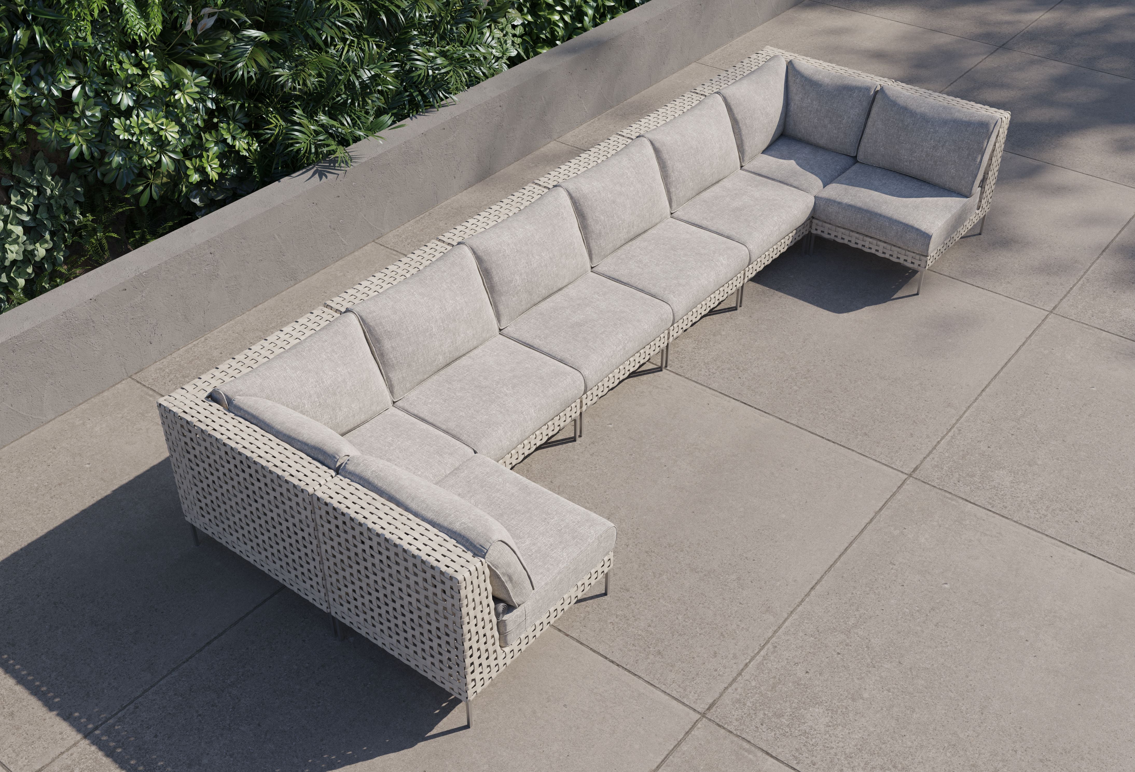Open Weave Wicker Outdoor U Sectional - 8 Seat #color_sandstone gray
