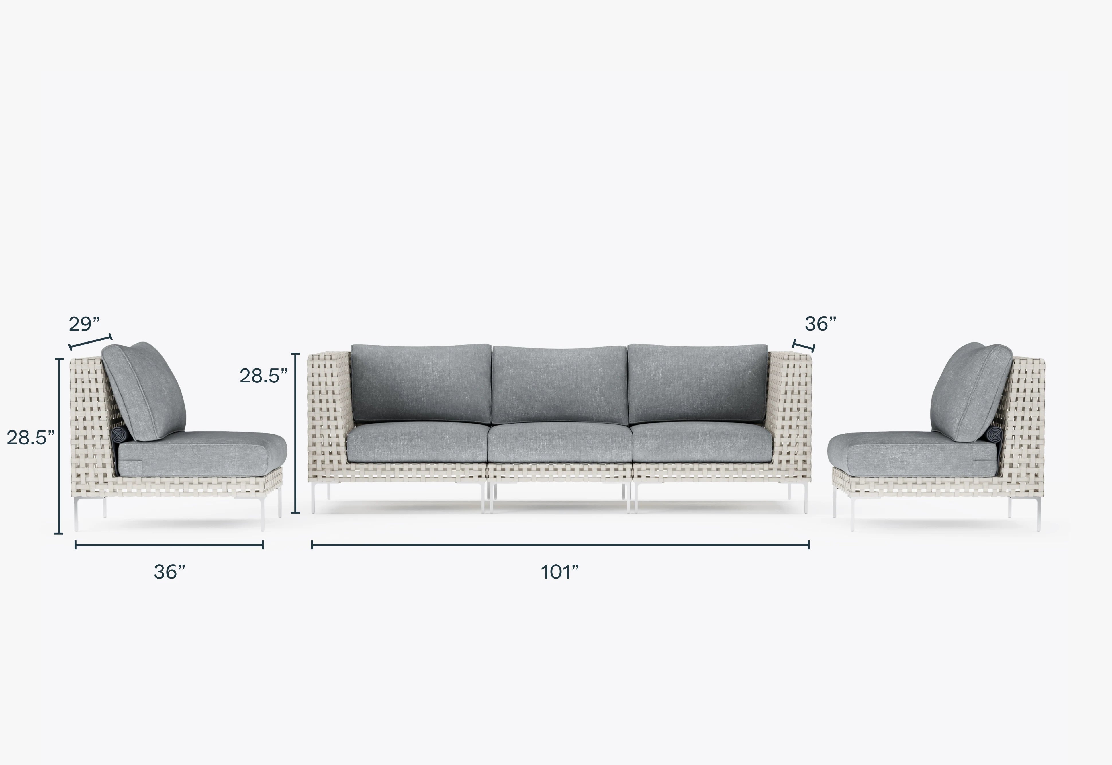 Open Weave Wicker Outdoor Sofa with Armless Chairs - 5 Seat