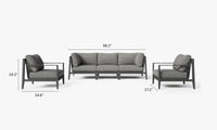 Charcoal Aluminum Outdoor Sofa with Armchairs - 5 Seat dimensions in inches, also listed under Dimensions and Weights. #color_dark pebble gray