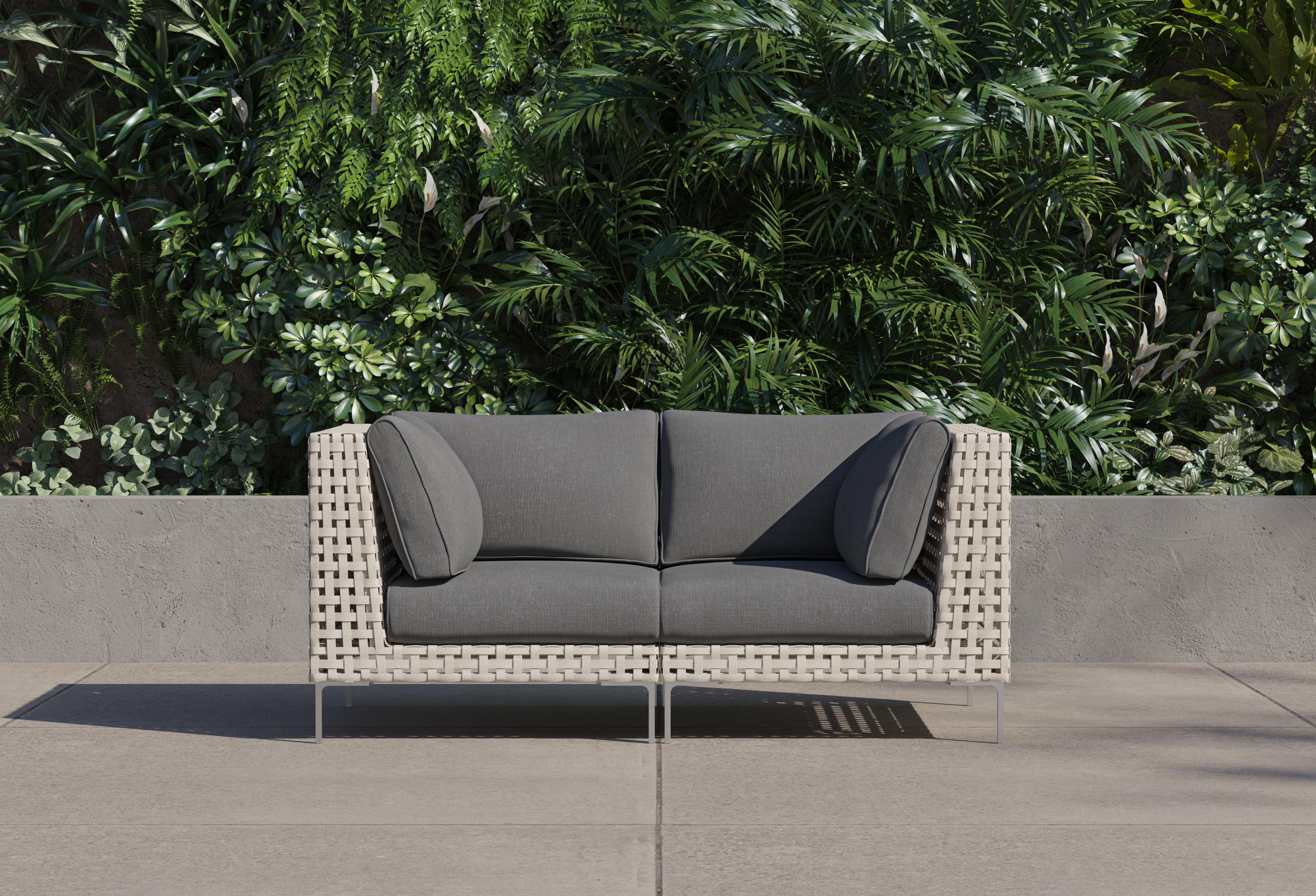 Open Weave Wicker Outdoor Loveseat #color_dark pebble gray