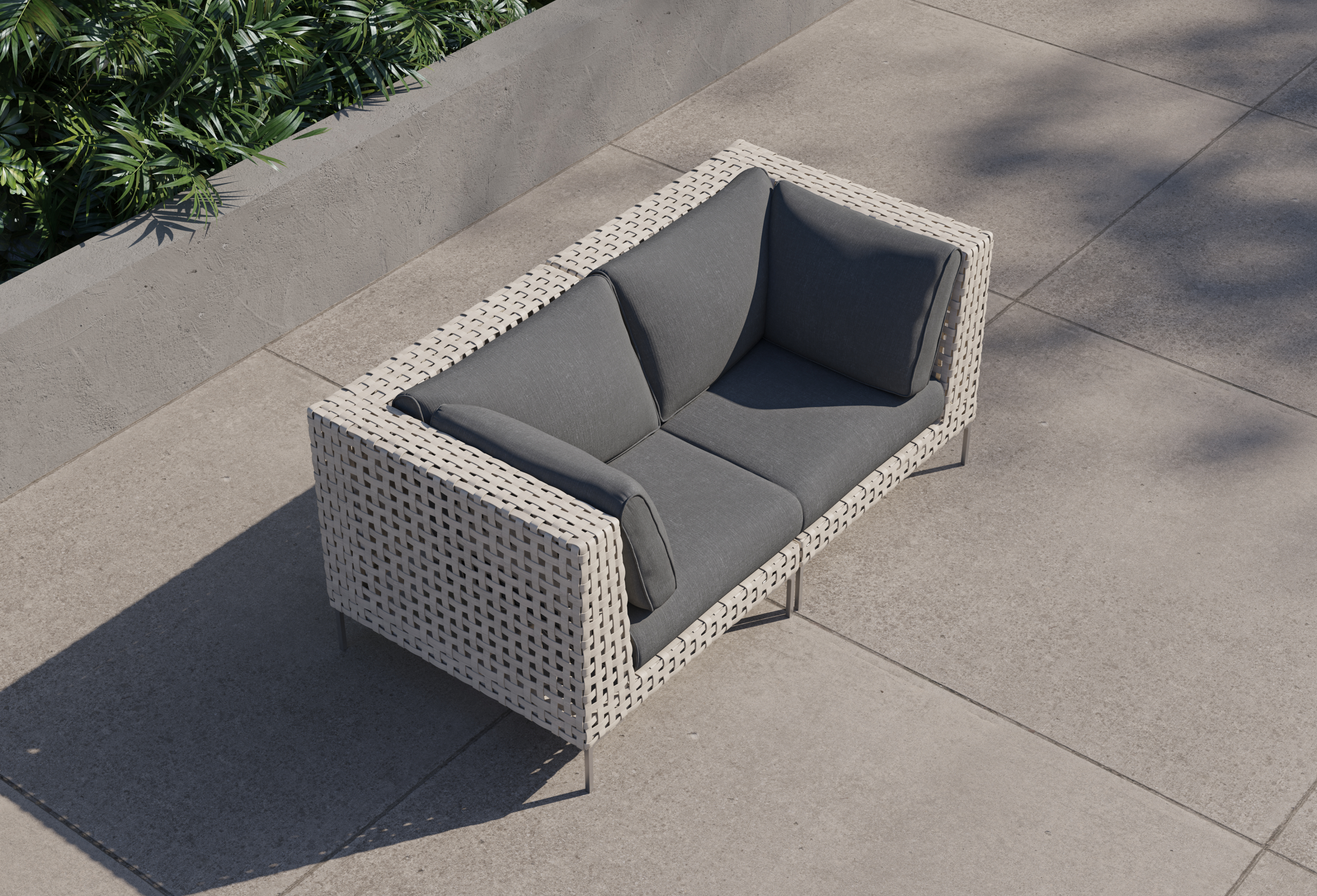 Open Weave Wicker Outdoor Loveseat #color_dark pebble gray