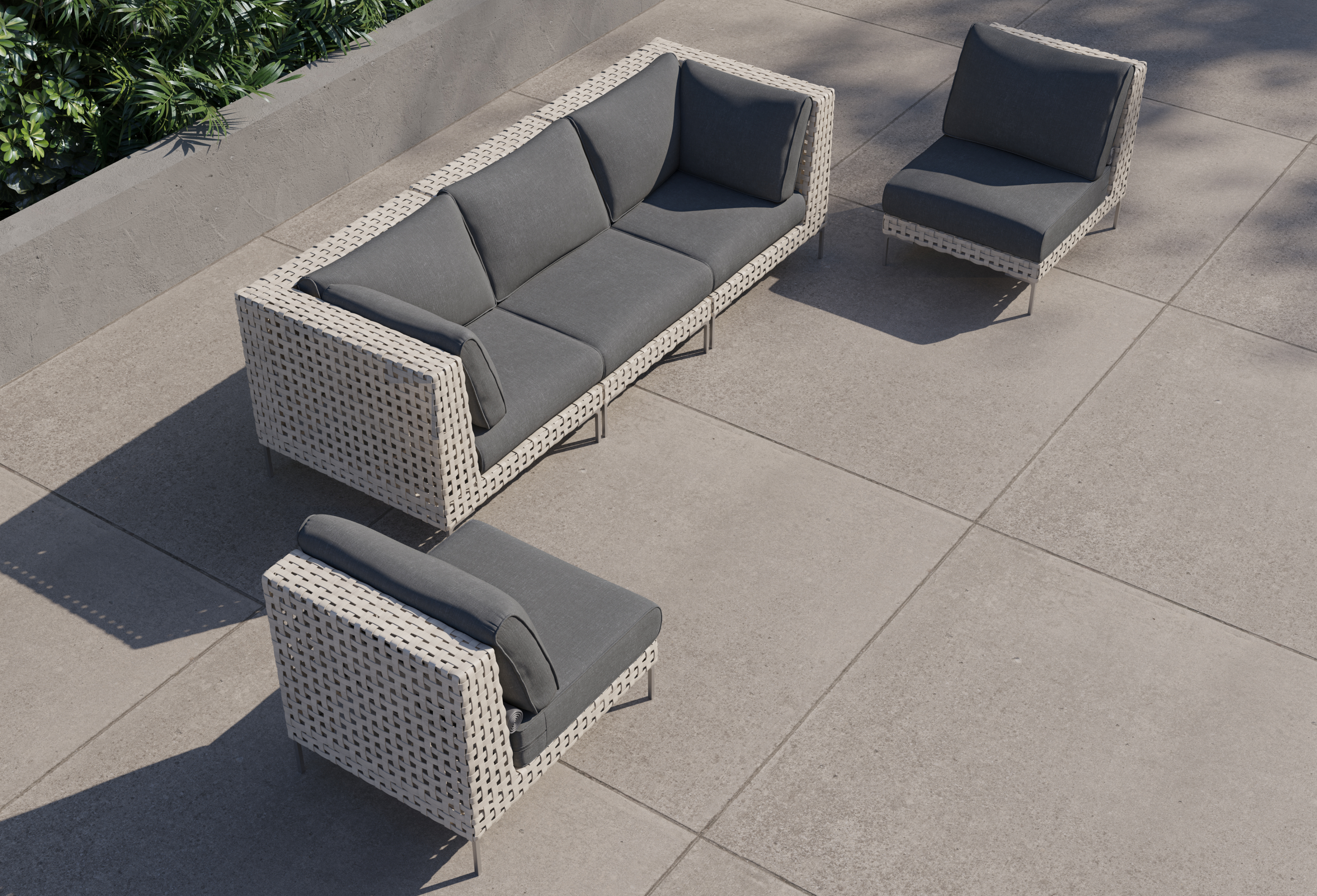 Open Weave Wicker Outdoor Sofa with Armless Chairs - 5 Seat #color_dark pebble gray