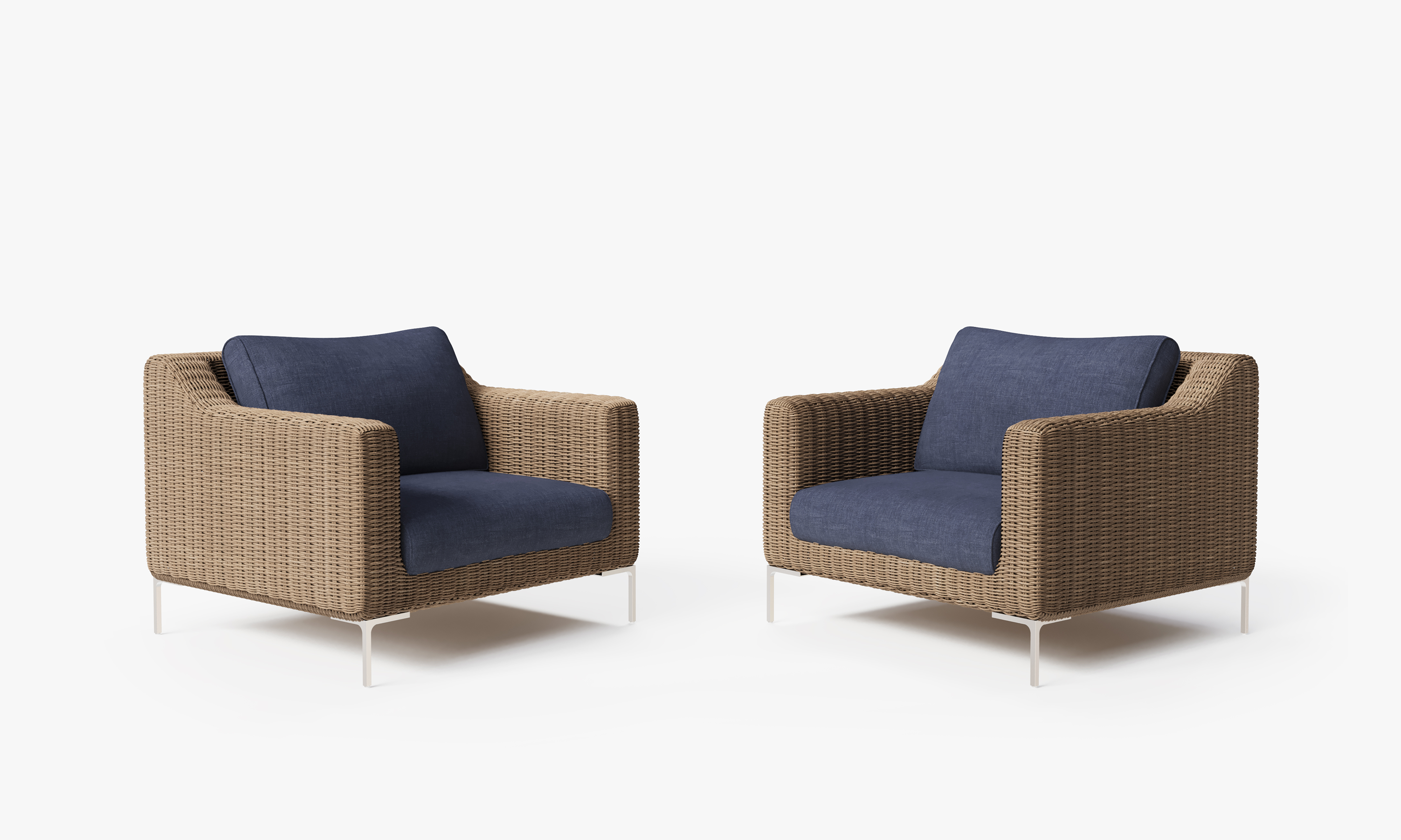 Brown Wicker Outdoor Armchair Conversation Set, front. Comfortable, durable, and weather resistant outdoor seating with memory foam. #color_deep sea navy