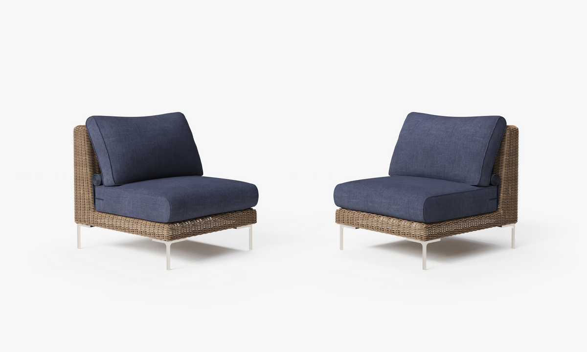 Brown Wicker Outdoor Armless Chair Conversation Set, front. Comfortable, durable, and weather resistant outdoor seating with memory foam. #color_deep sea navy