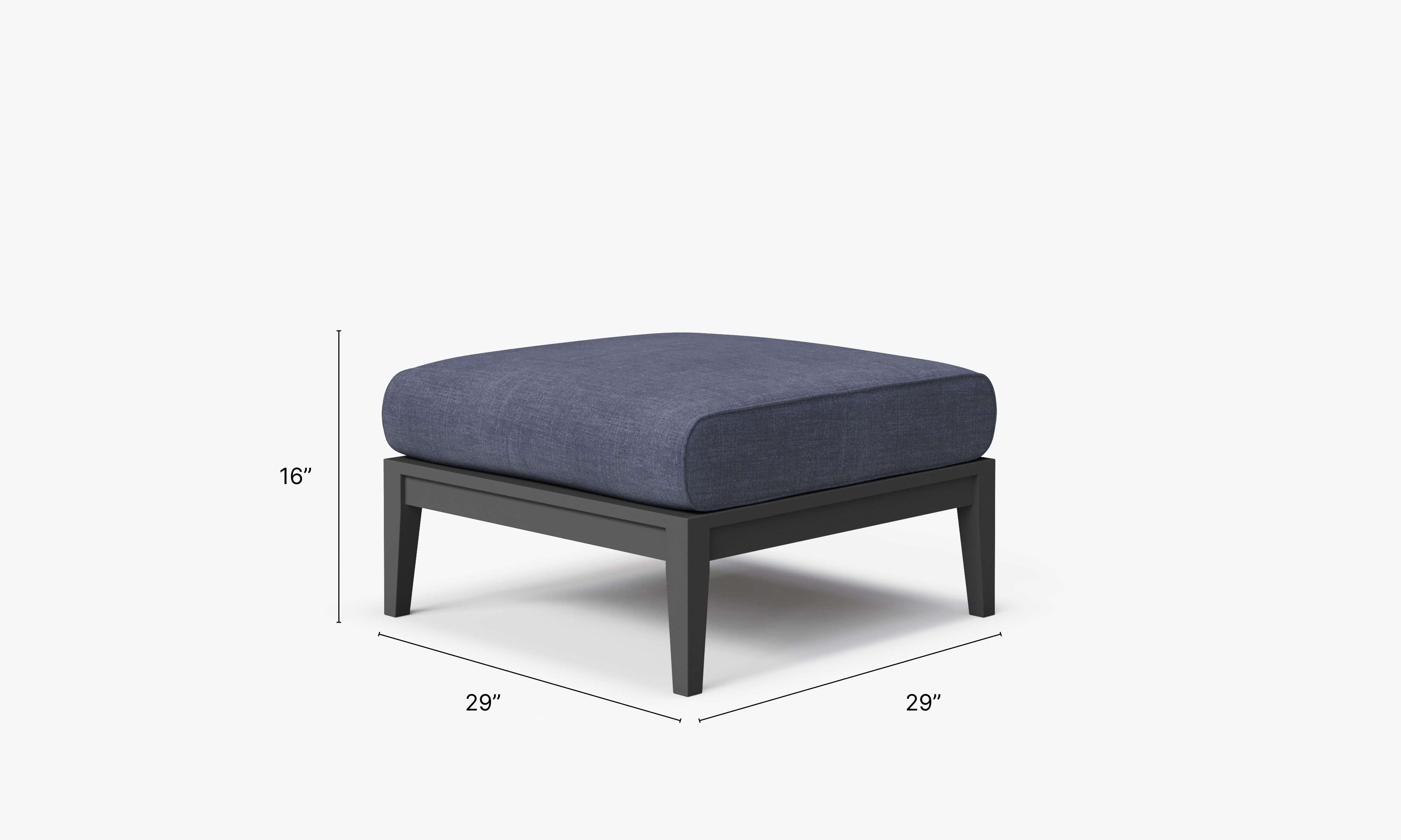 Charcoal Aluminum Outdoor Ottoman dimensions in inches, also listed under Dimensions and Weights. #color_deep sea navy