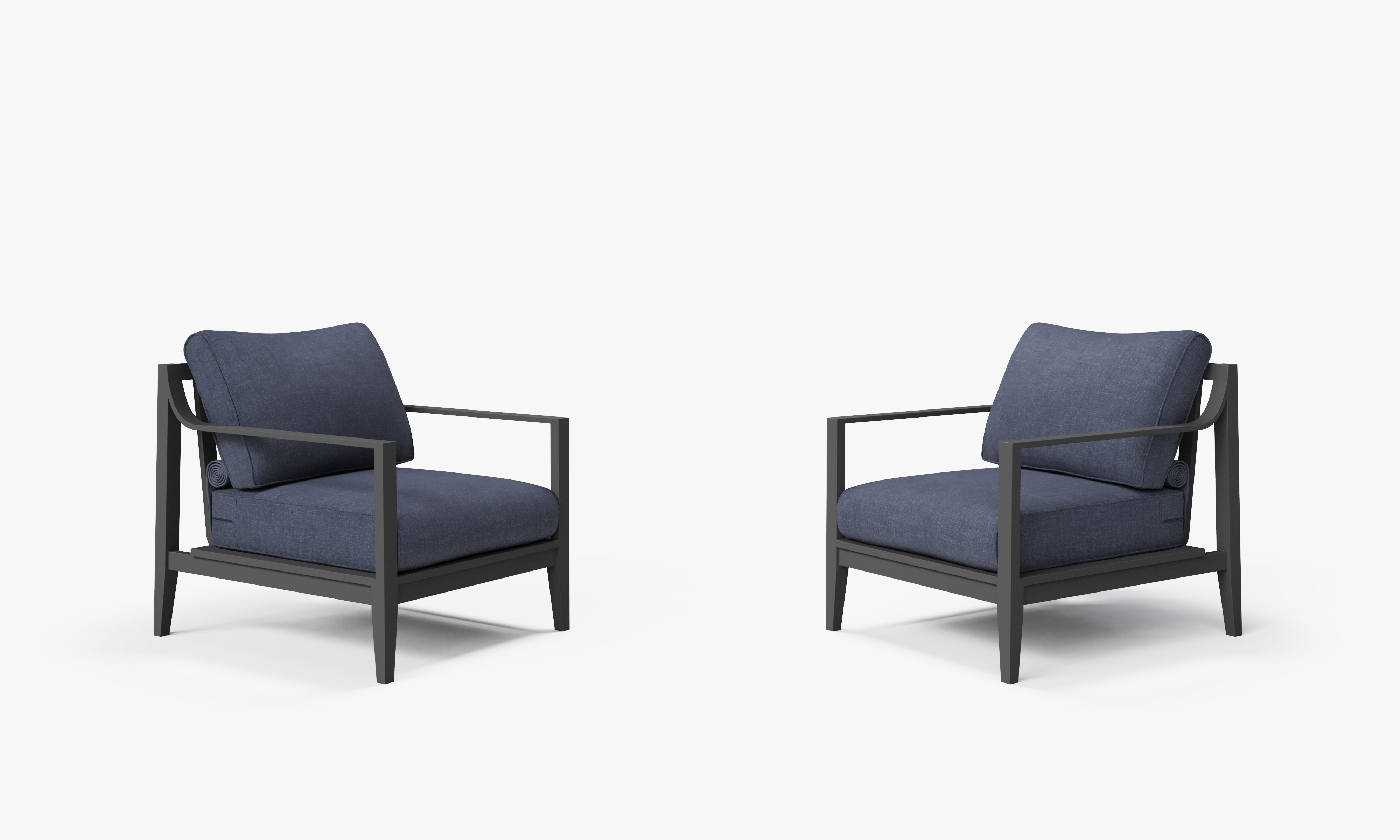 Charcoal Aluminum Outdoor Armchair Conversation Set, front. Comfortable, durable, and weather resistant outdoor seating with memory foam. #color_deep sea navy