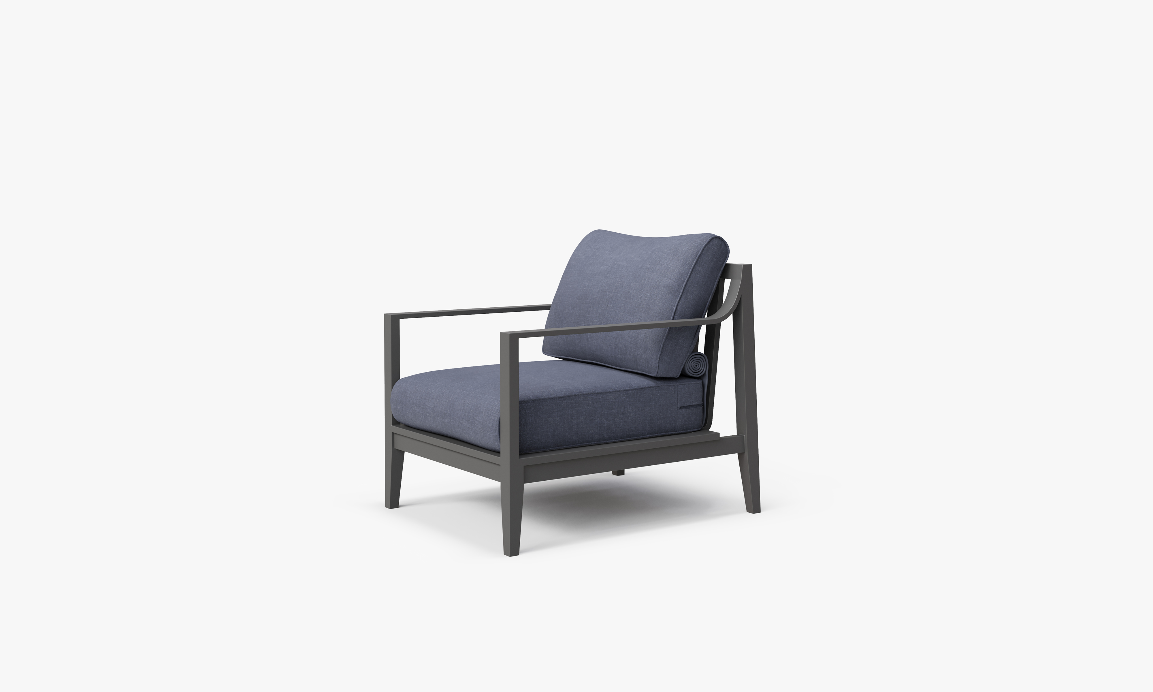 Charcoal Aluminum Outdoor Armchair, front. Comfortable, durable, and weather resistant outdoor seating with memory foam. #color_deep sea navy