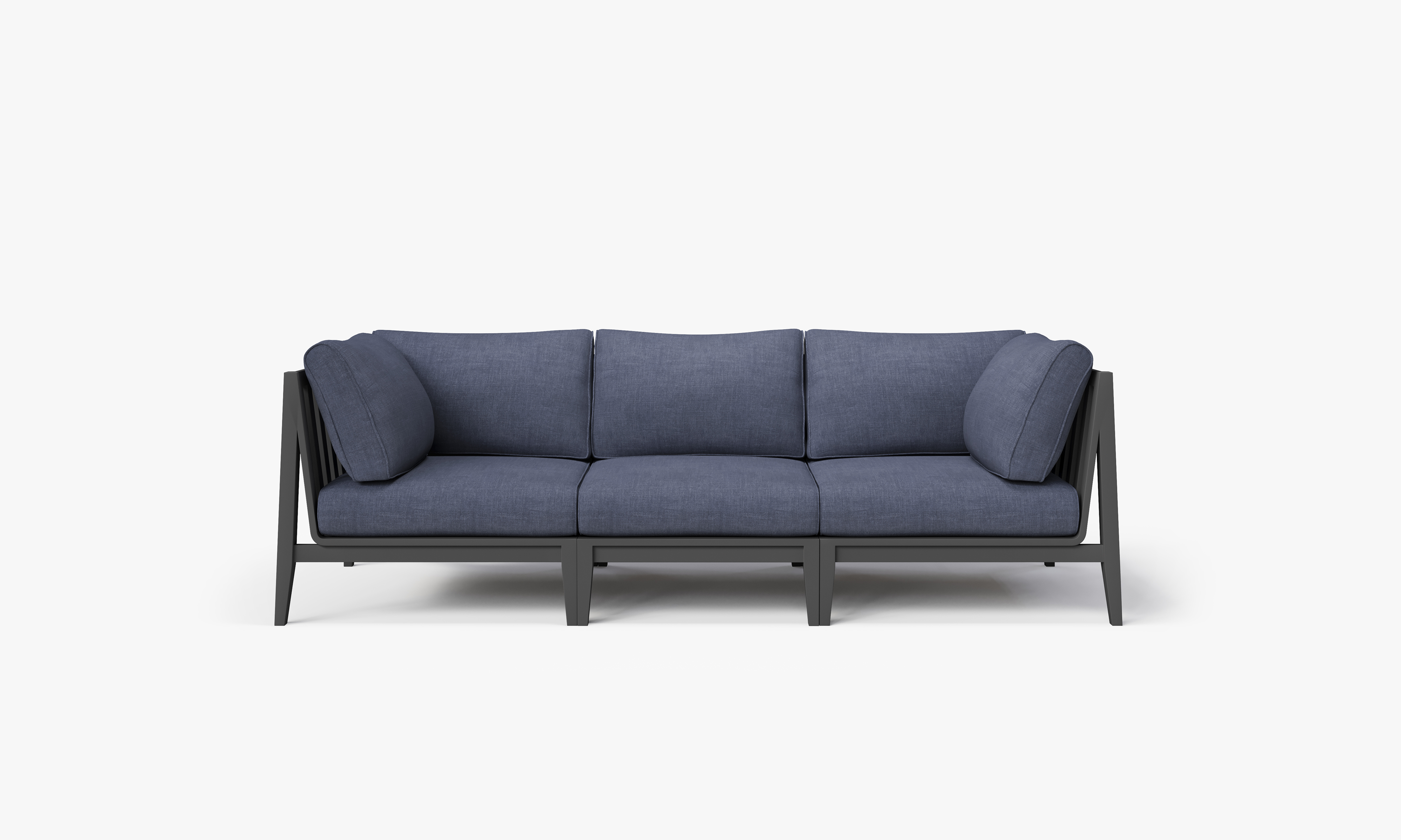 Charcoal Aluminum Outdoor Sofa - 3 Seat, front. Comfortable, durable, and weather resistant outdoor seating with memory foam. #color_deep sea navy