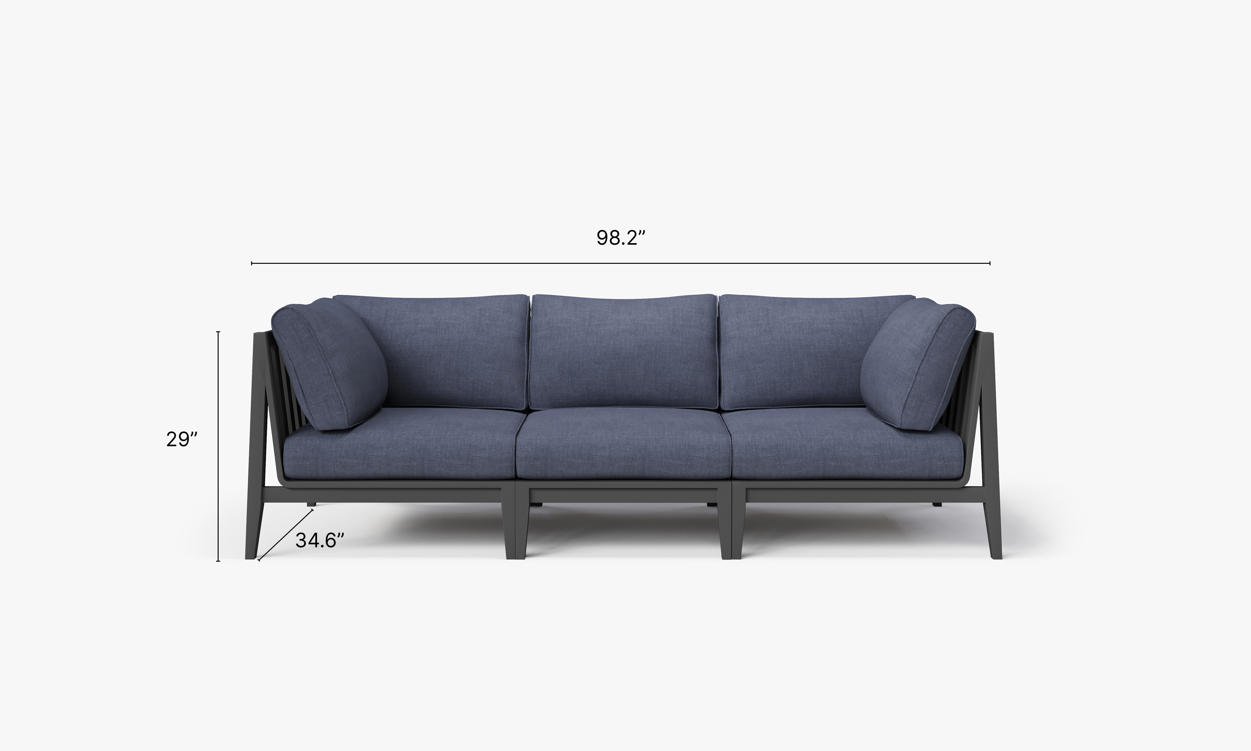 Charcoal Aluminum Outdoor Sofa - 3 Seat dimensions in inches, also listed under Dimensions and Weights. #color_deep sea navy