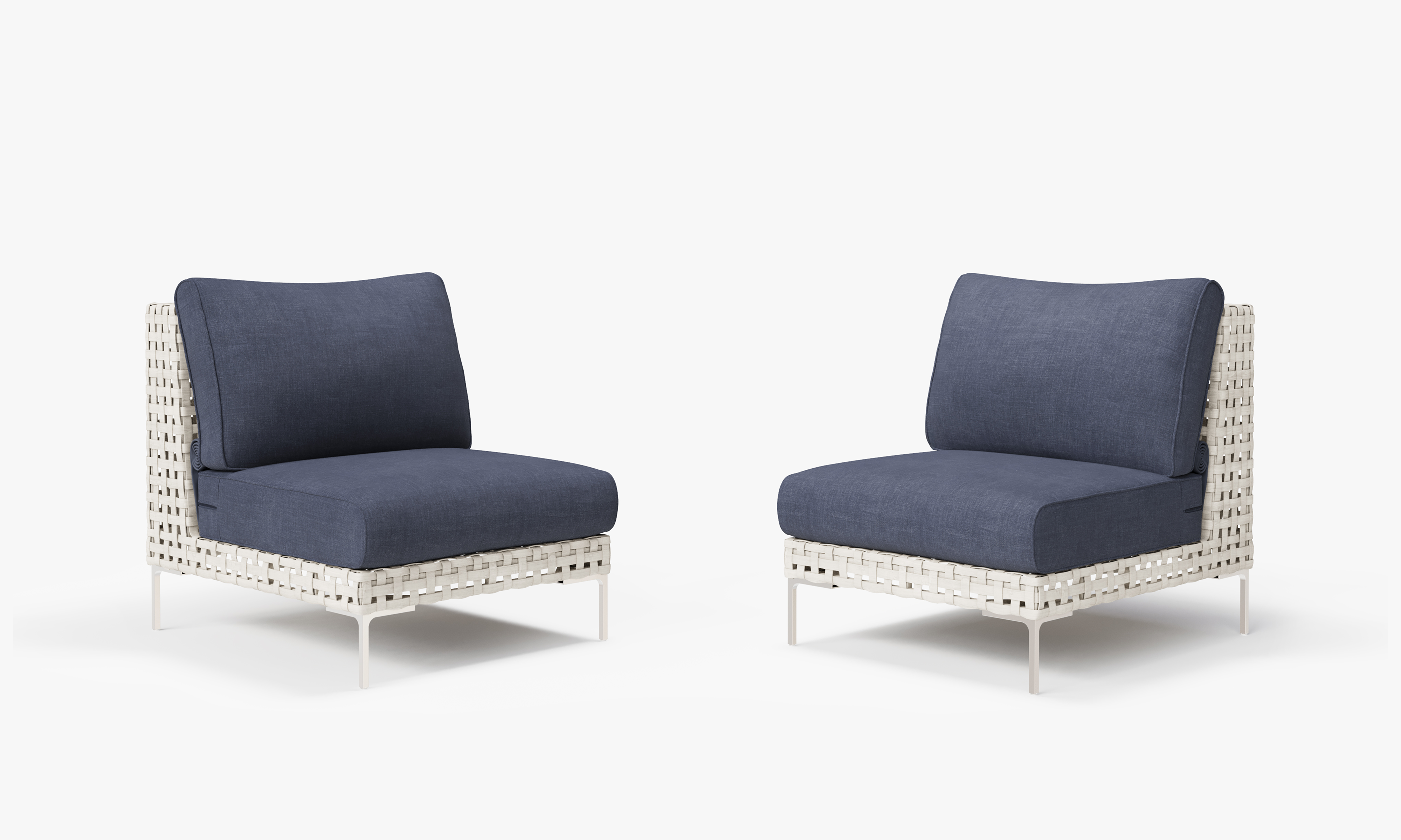 Open Weave Wicker Outdoor Armless Chair Conversation Set in Deep Sea Navy #color_deep sea navy