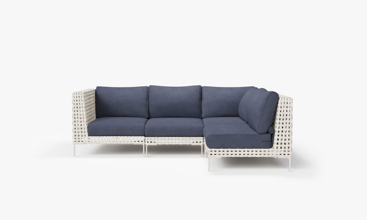 Open Weave Wicker Outdoor L Sectional - 4 Seat in Deep Sea Navy #color_deep sea navy