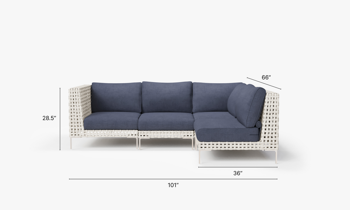 Open Weave Wicker Outdoor L Sectional - 4 Seat in Deep Sea Navy #color_deep sea navy