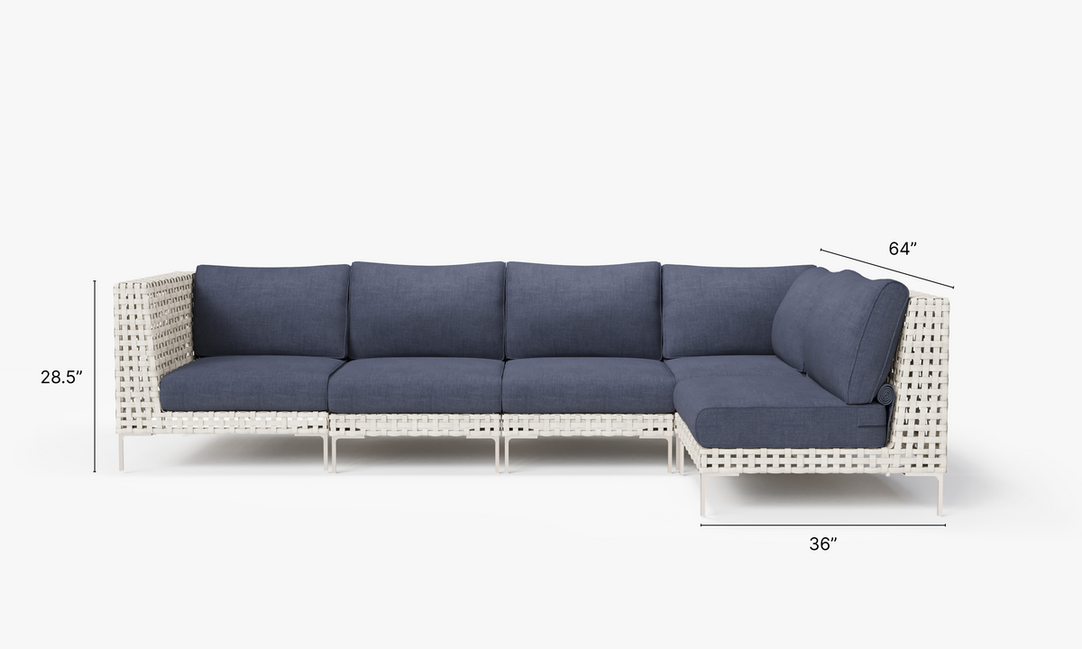Open Weave Wicker Outdoor L Sectional - 5 Seat in Deep Sea Navy #color_deep sea navy