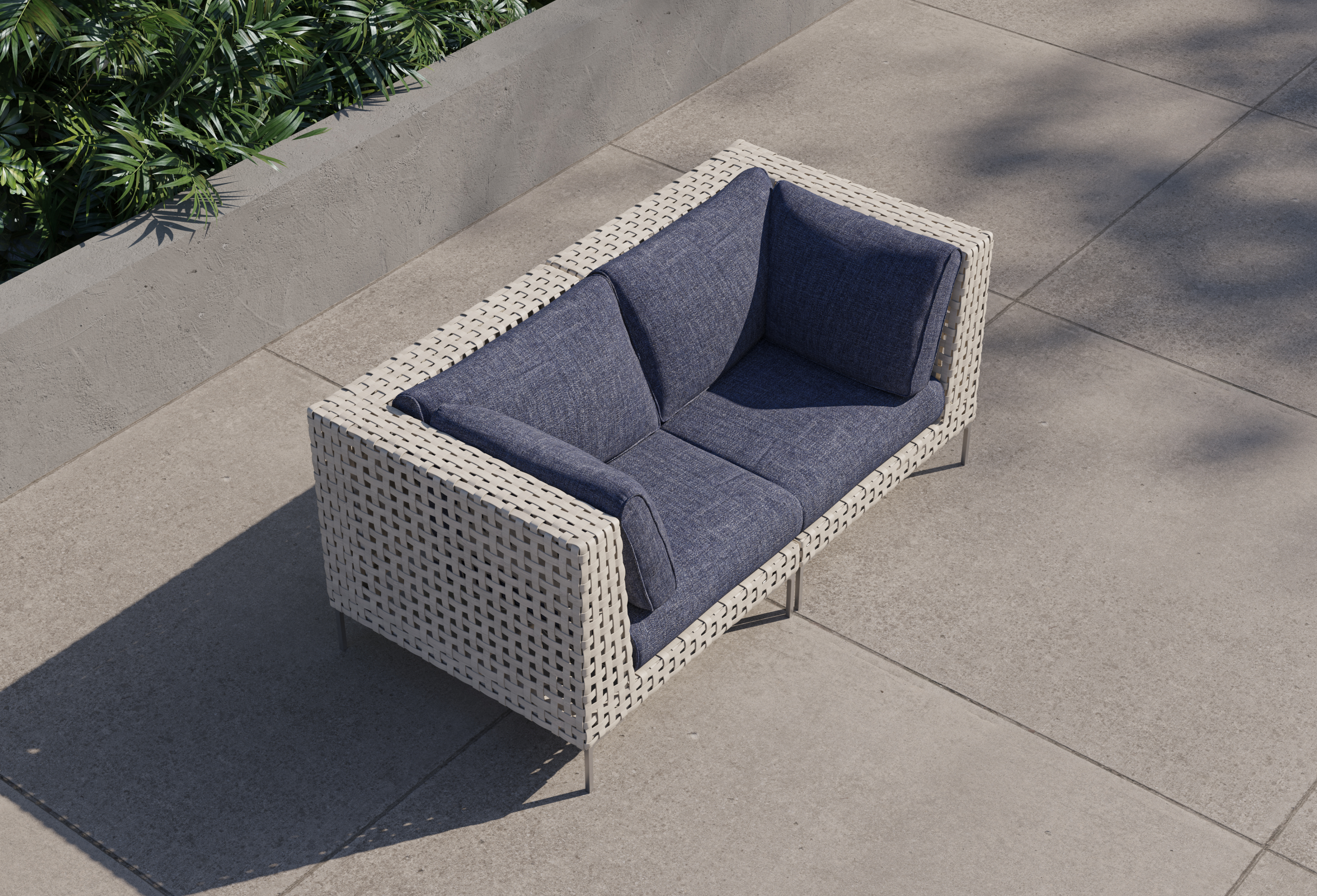 Open Weave Wicker Outdoor Loveseat #color_deep sea navy