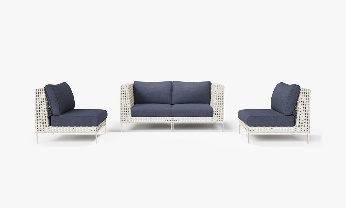 Open Weave Wicker Outdoor Loveseat with Armless Chairs - 4 Seat in Deep Sea Navy #color_deep sea navy