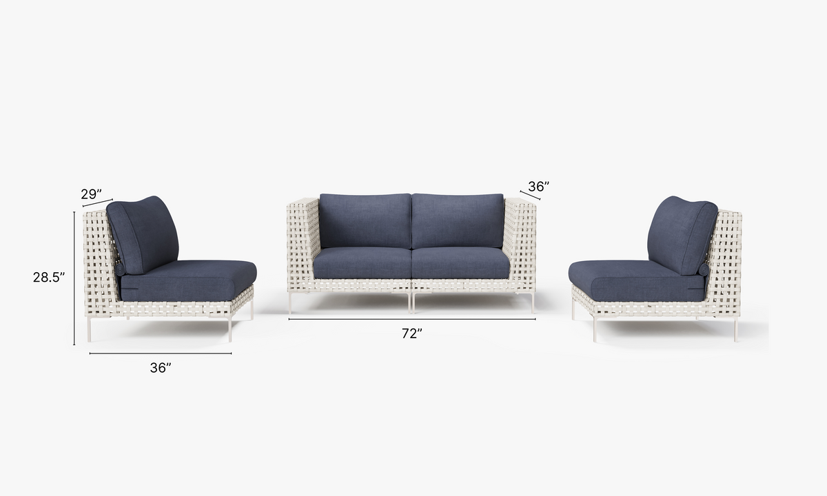 Open Weave Wicker Outdoor Loveseat with Armless Chairs - 4 Seat in Deep Sea Navy #color_deep sea navy