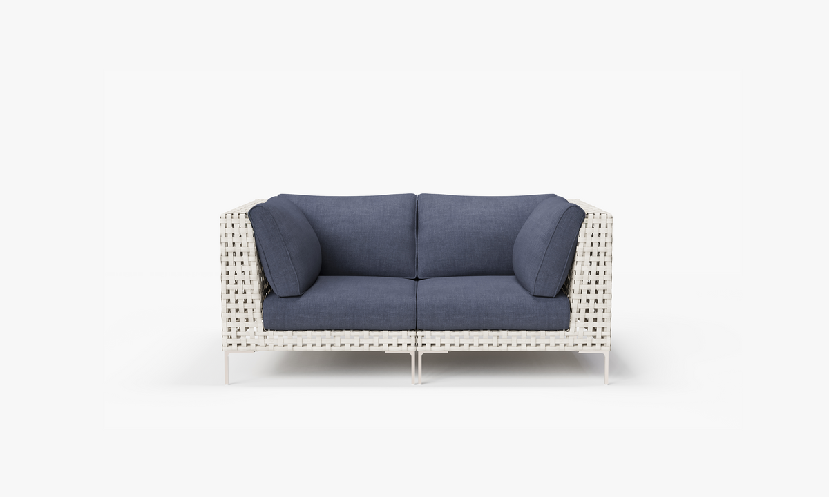 Open Weave Wicker Outdoor Loveseat in Deep Sea Navy #color_deep sea navy