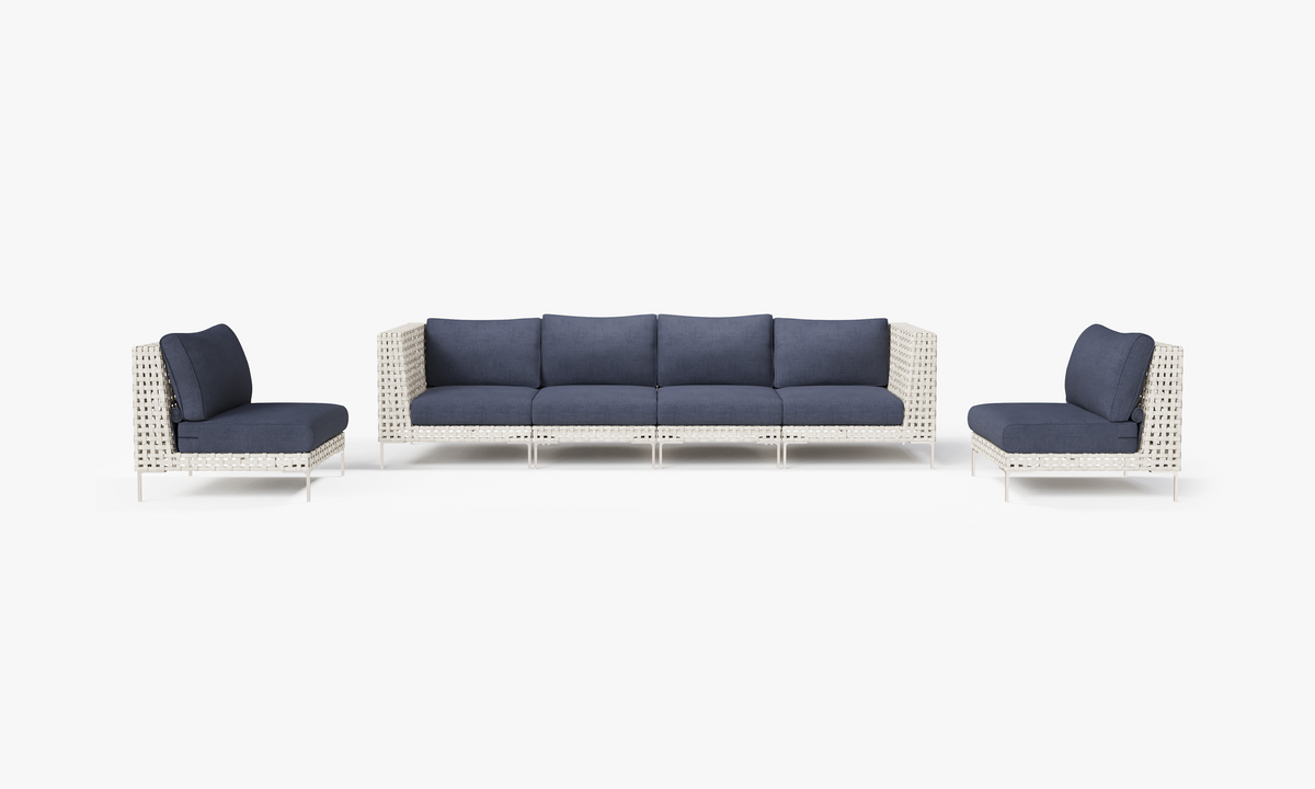 Open Weave Sofa with Armless Chairs - 6 Seat in Deep Sea Navy #color_deep sea navy