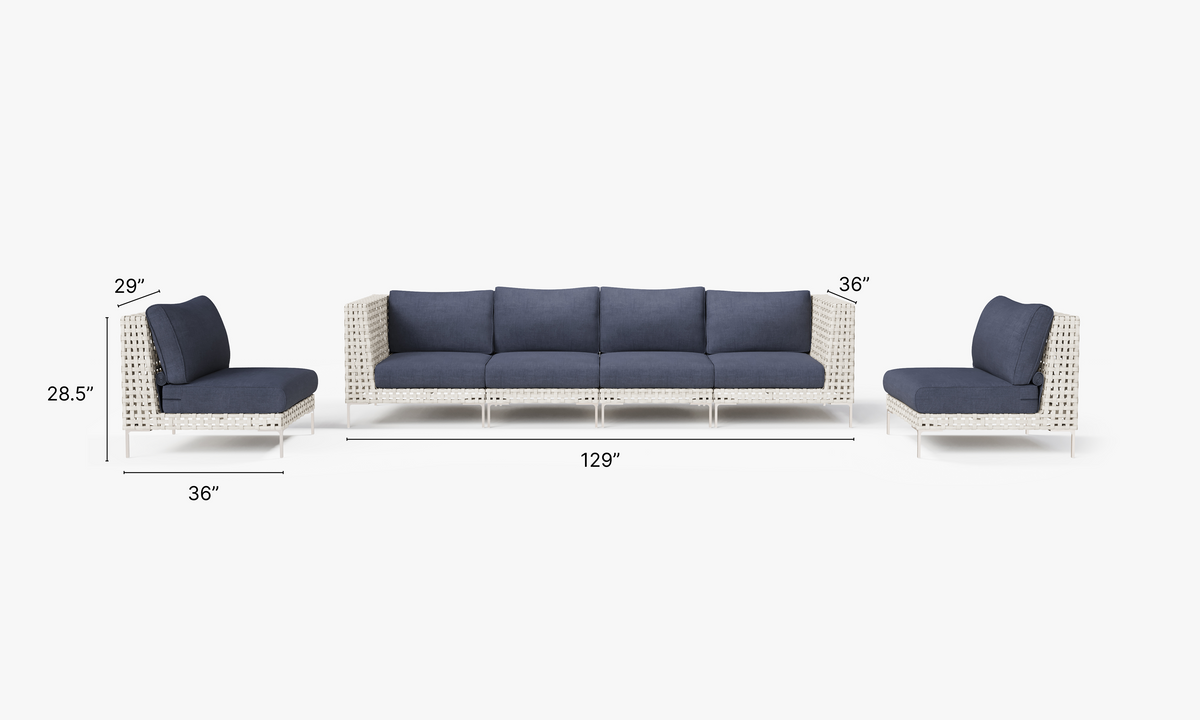 Open Weave Sofa with Armless Chairs - 6 Seat in Deep Sea Navy #color_deep sea navy